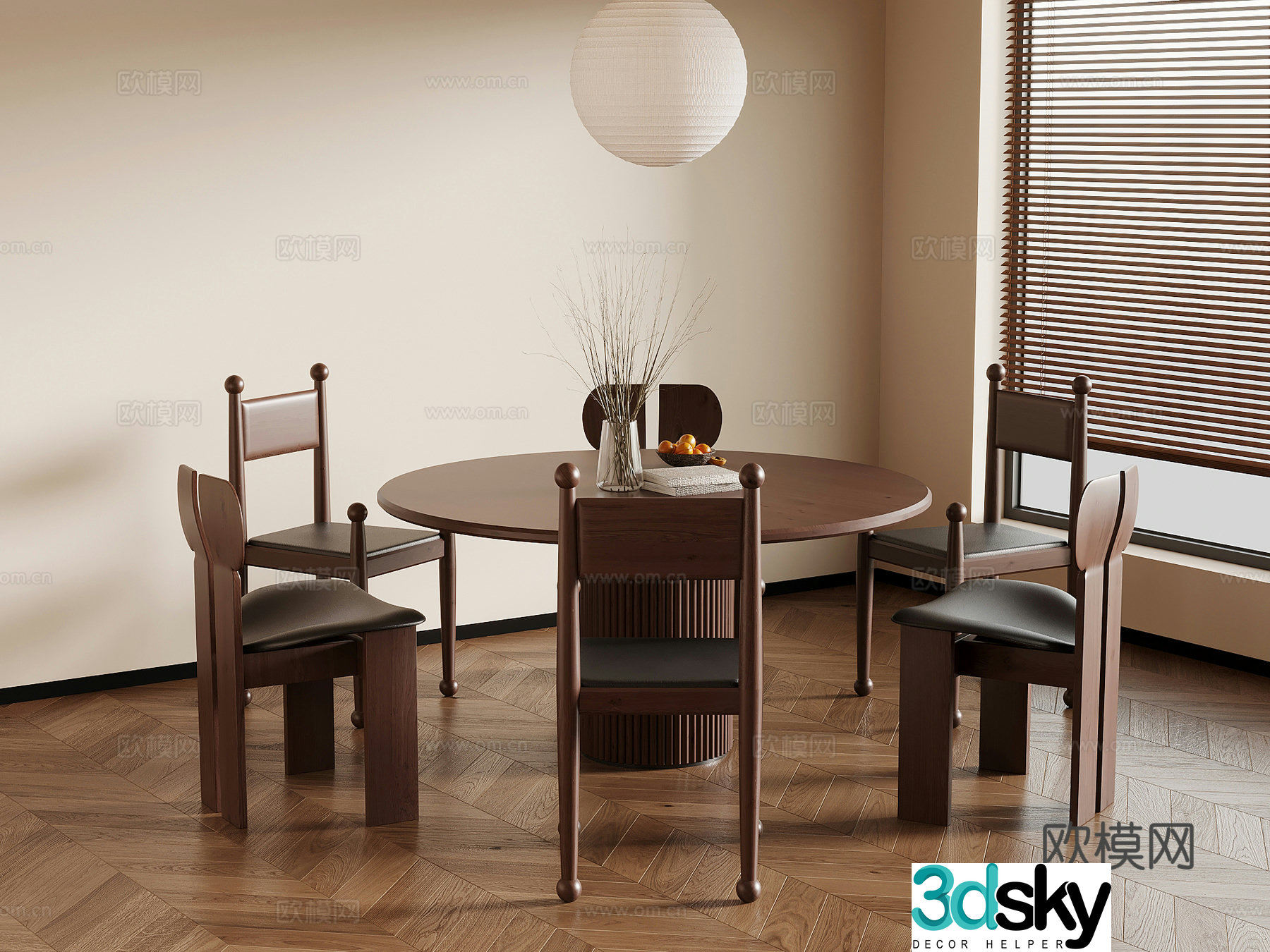 Medium style dining table and chair 3D model