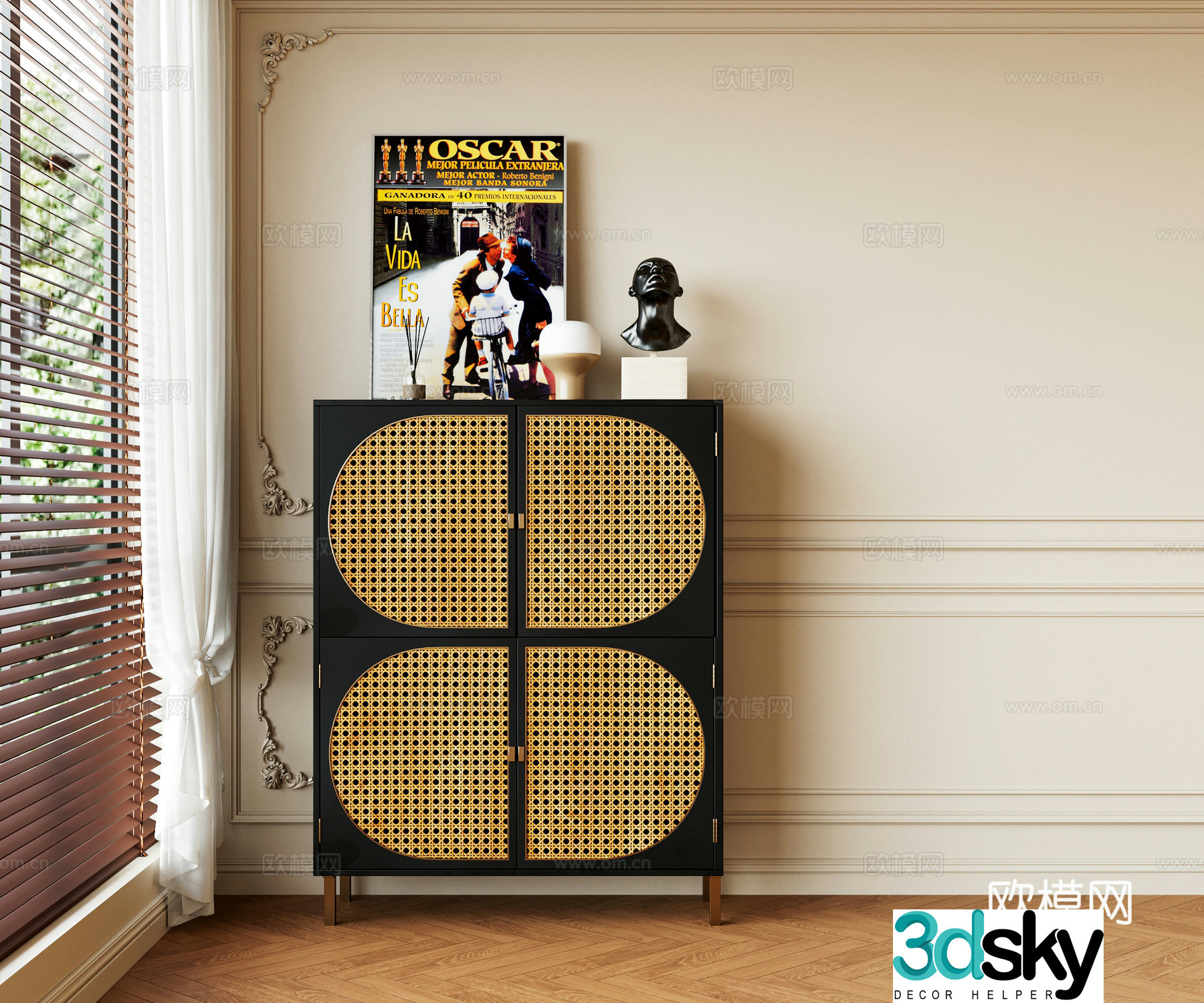 Middle-aged style side cabinet 3D model