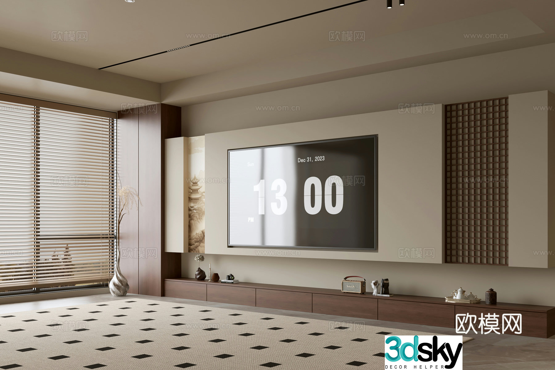 Wasabi Middle Style TV Background TV Cabinet Song style TV Background Wall Wasabi Life Room Ornament 3D Model