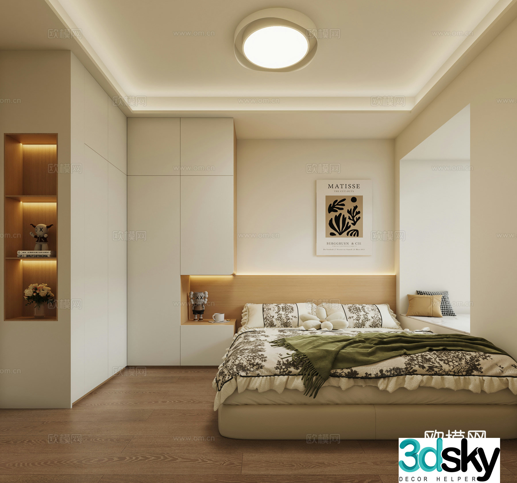 Modern cream style home bedroom 3d model