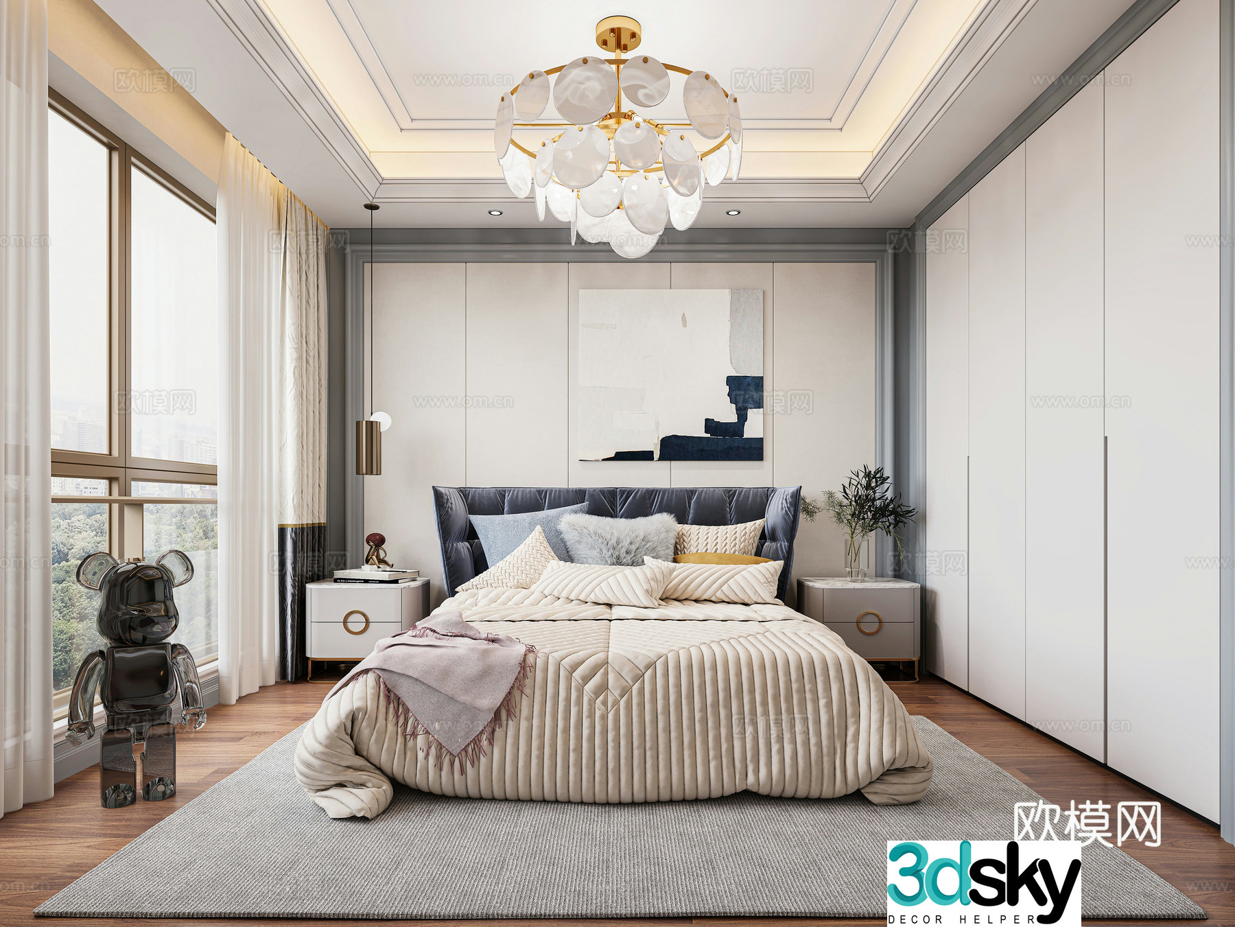 Simple European bedroom 3d model