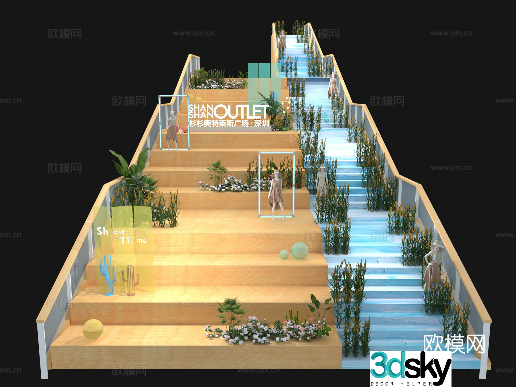 Step landscape Commercial street stairs Height difference platform landscape Sinking steps seats Logo landscape 3D model