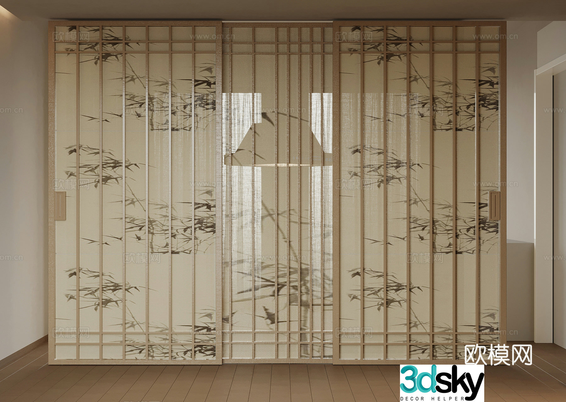 New Chinese-style screen partition sliding door 3D model