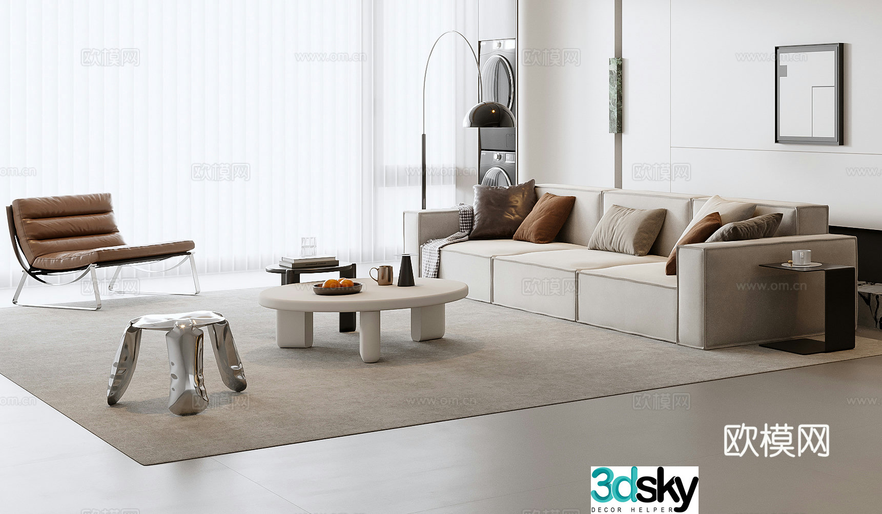 Modern sofa coffee table combination 3D model