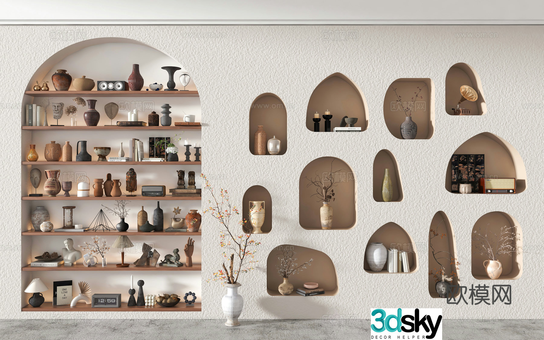 Wasabi pot furnishings ornaments medieval style ornaments combination pottery pot dry branches vase flower art pottery pot ceramic 3D model