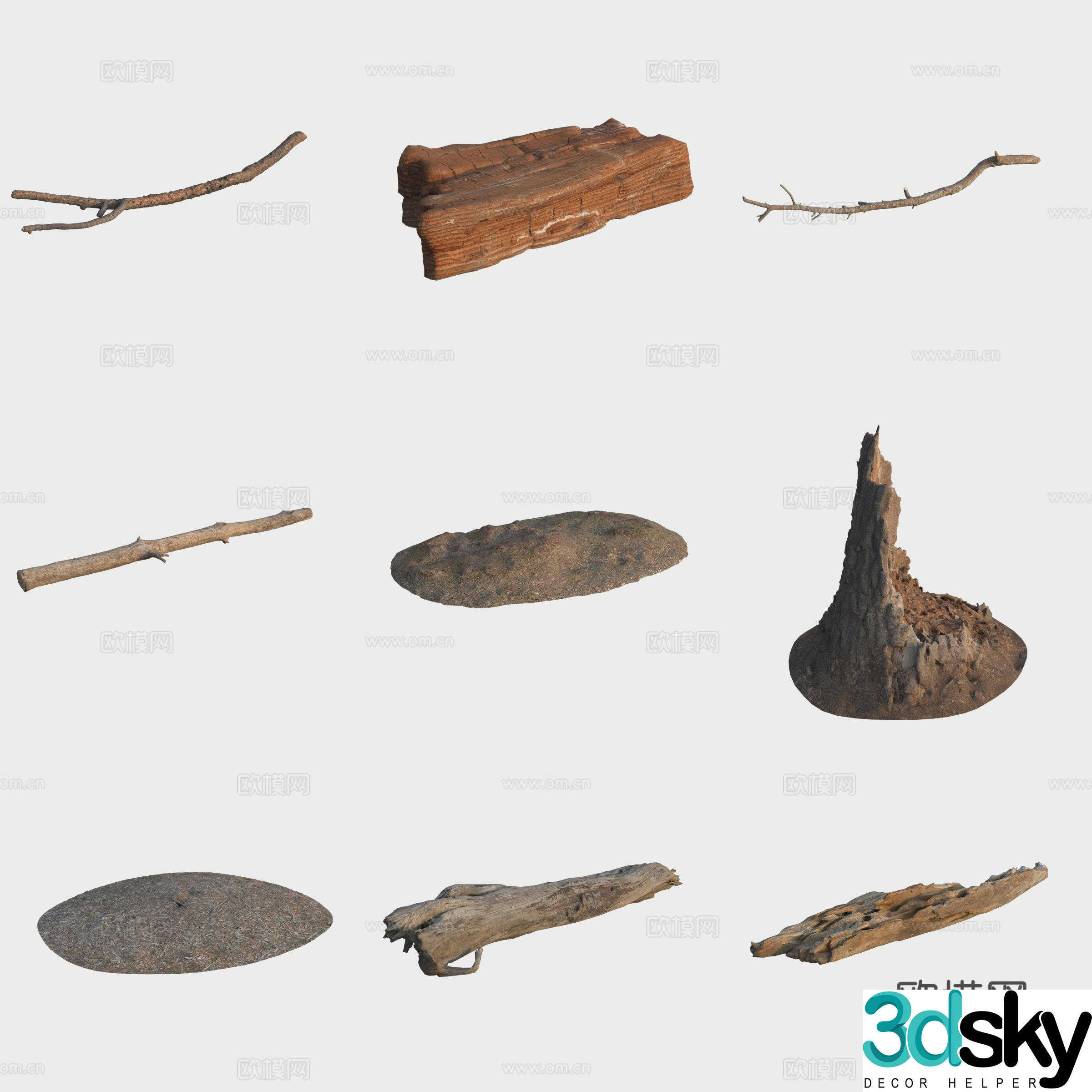 3d model of trunk branches stump
