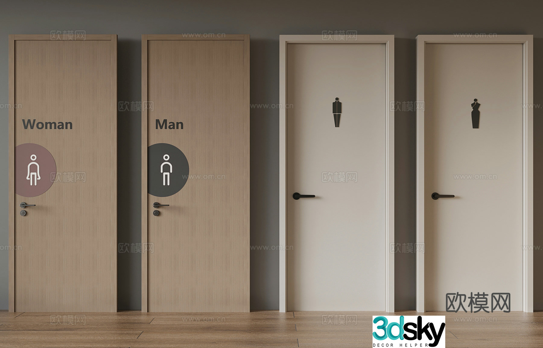 Modern public bathroom door 3d model