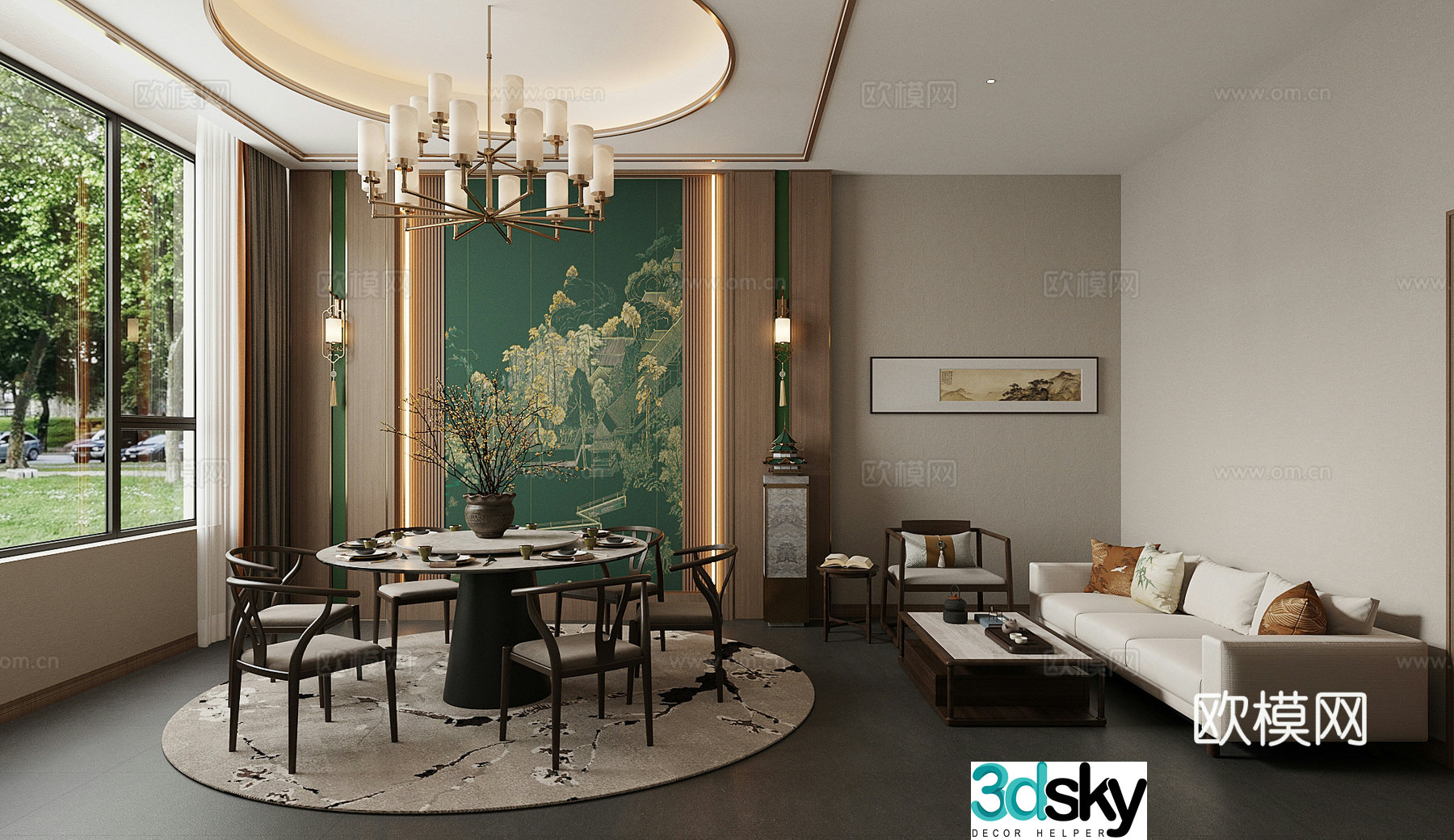 New Chinese restaurant private room restaurant private room dining table and chair combination tableware combination 3D model