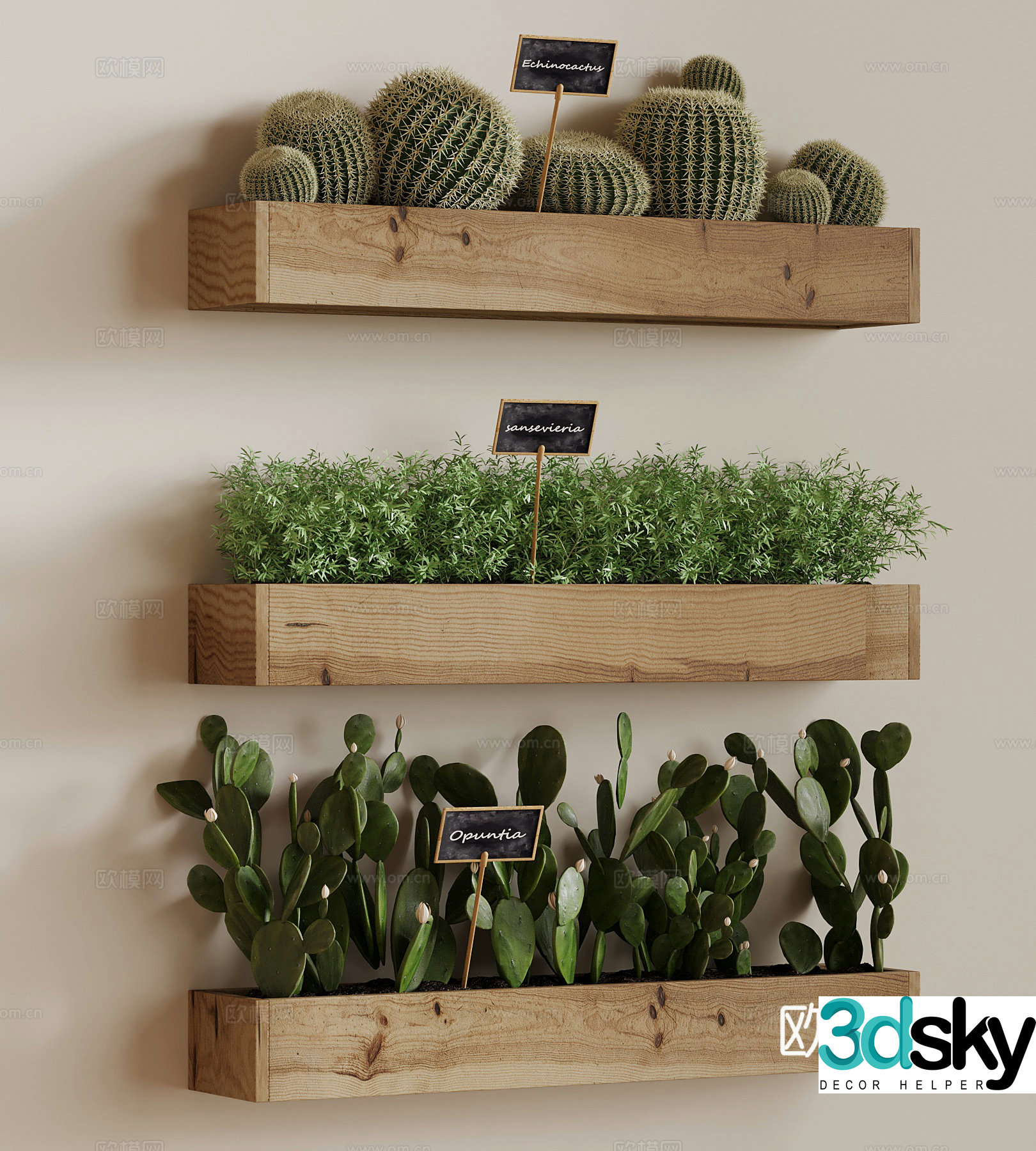 Modern green plant potted plants wall hanging green plants flower box cactus 3d model