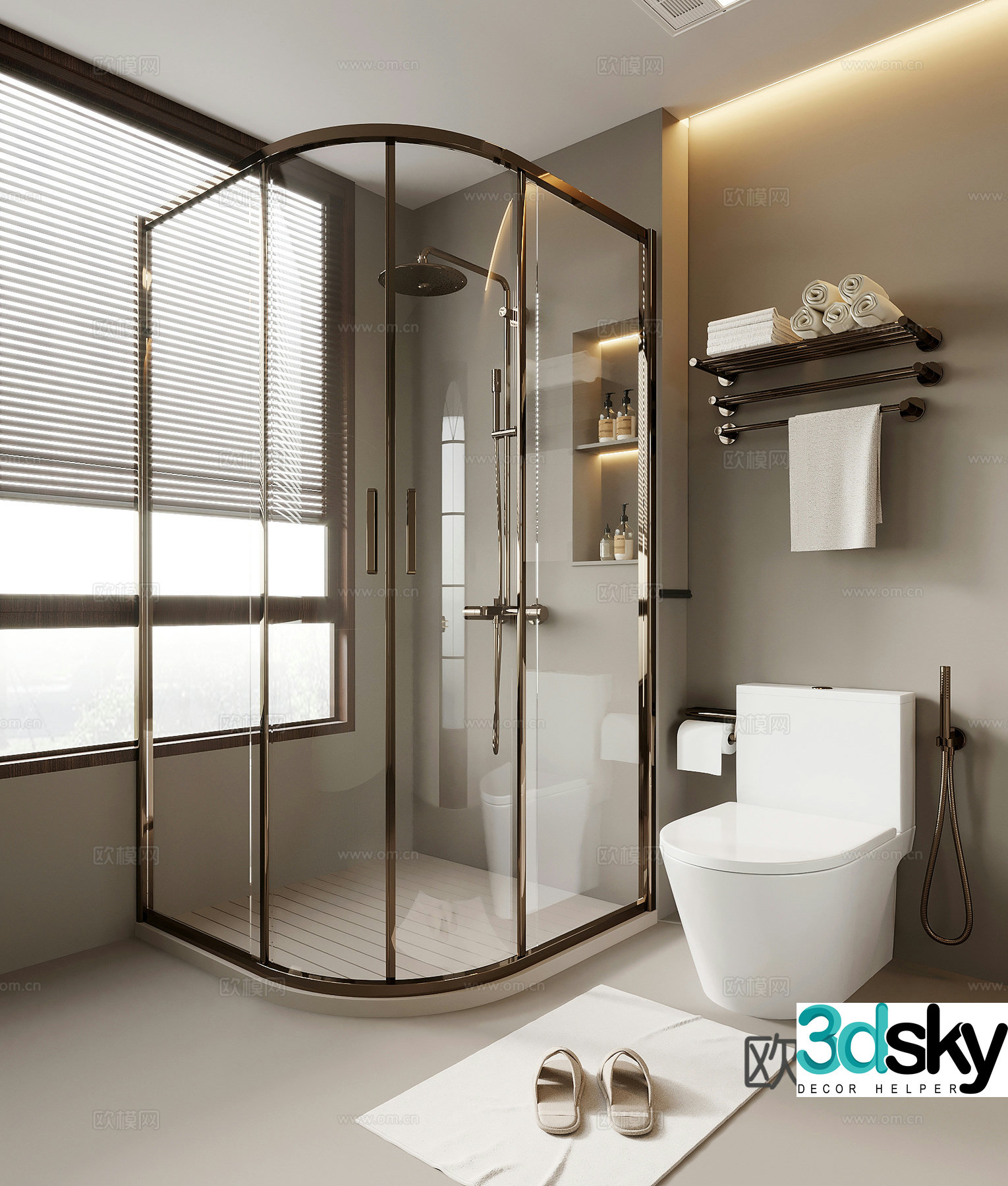 Modern shower room Curved shower room Shower toilet 3d model