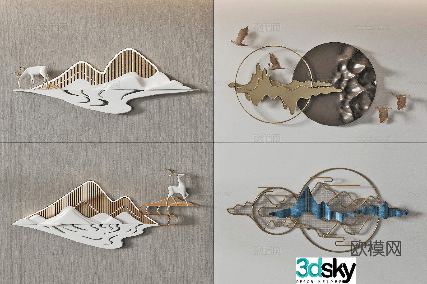 New Chinese style light luxury wall decoration pendant three-dimensional painting art installation 3d model
