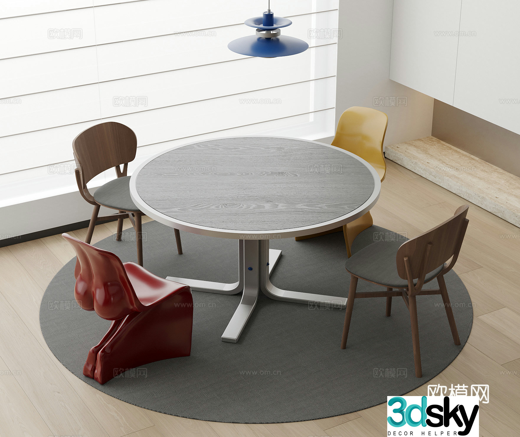 Medium cream style dining table and chair 3d model