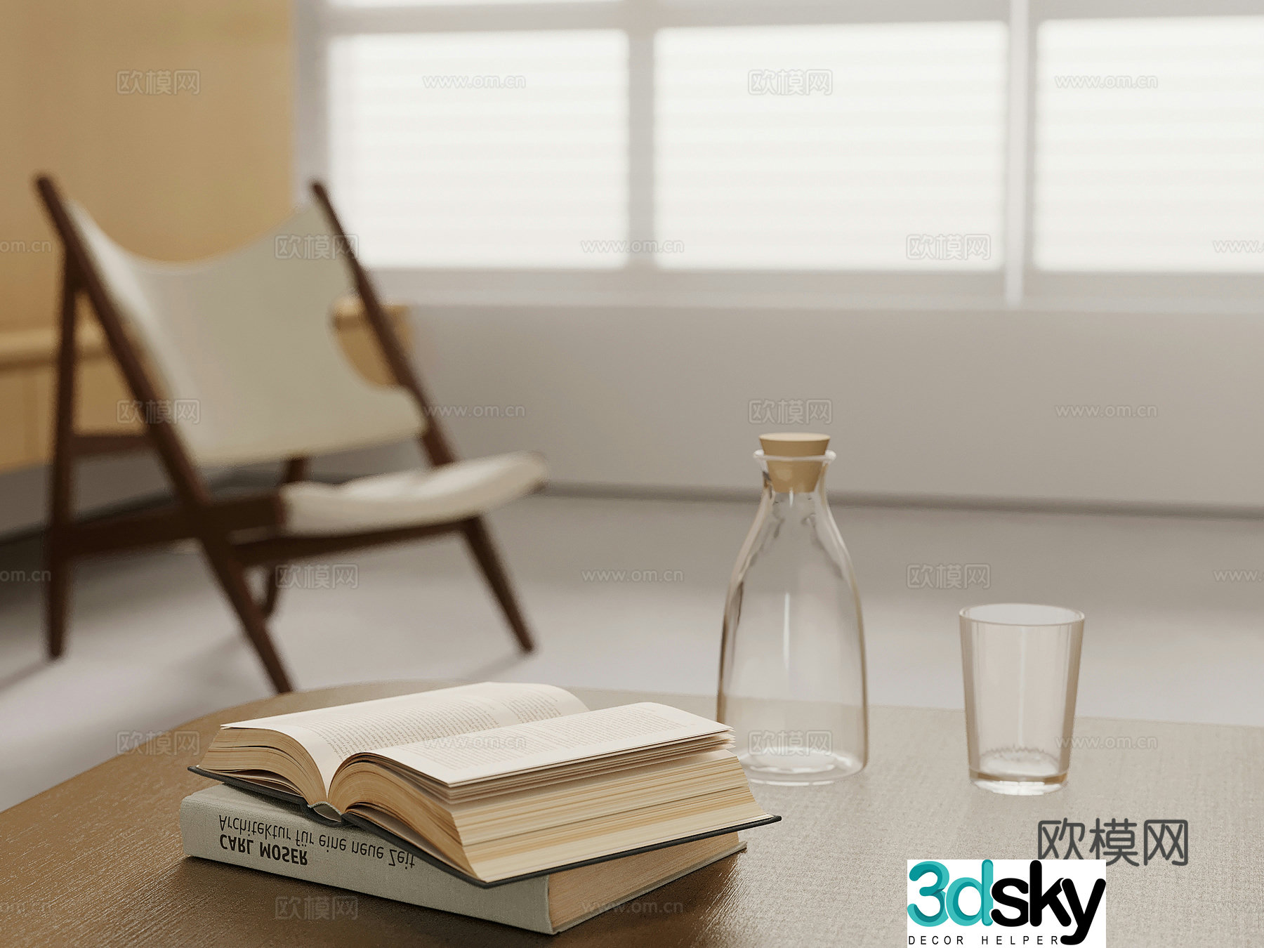 Modern Water Cup Glass Cup Books 3d Model