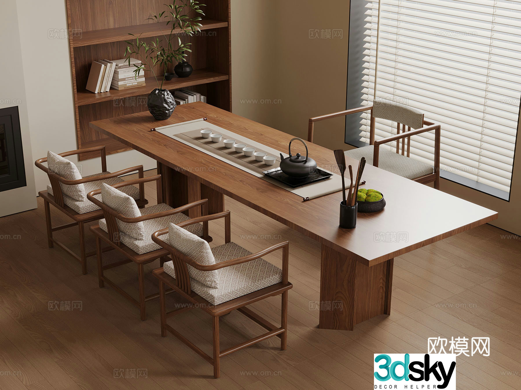 New Chinese style tea table and chairs tea set teapot 3d model