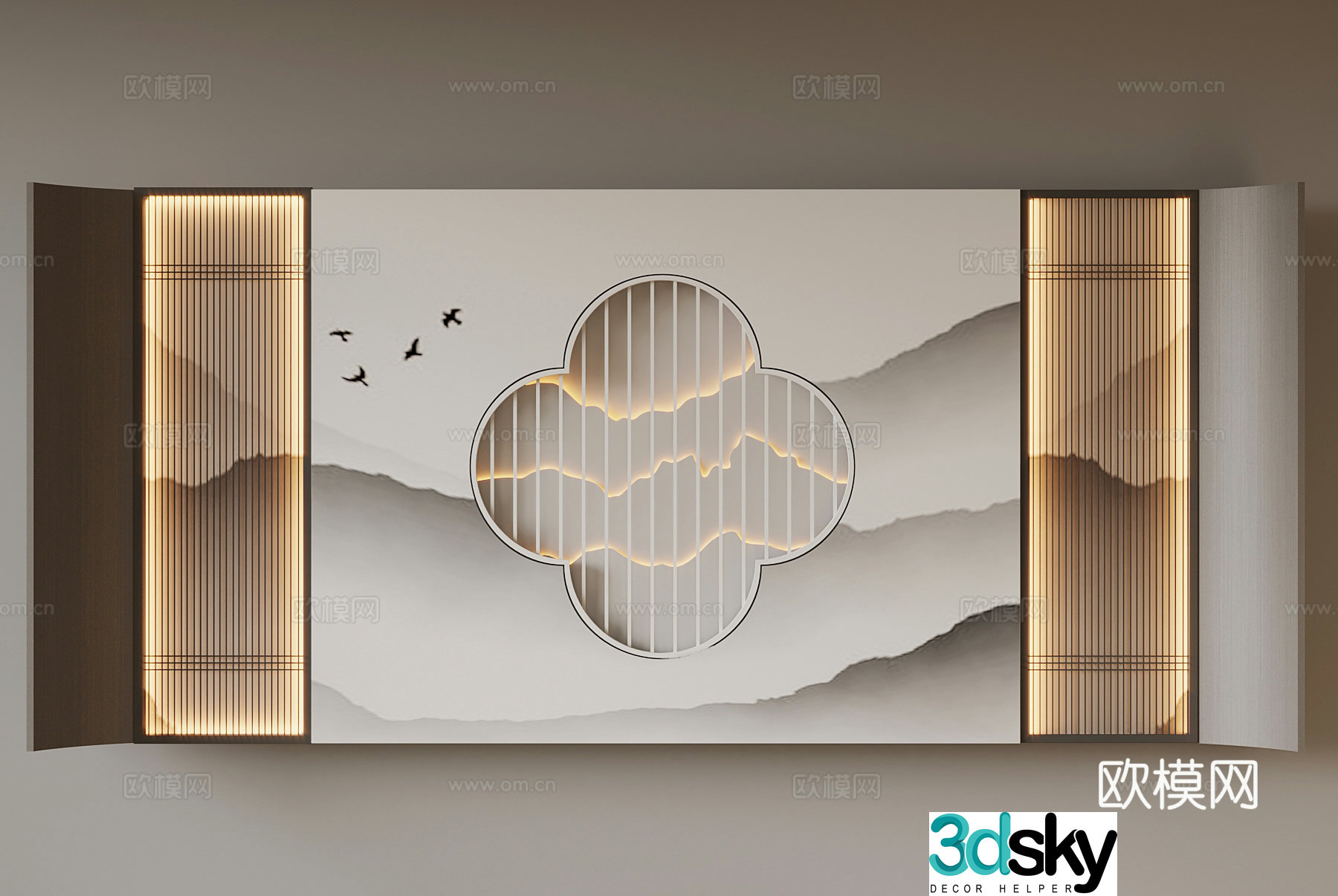 New Chinese style background wall 3d model