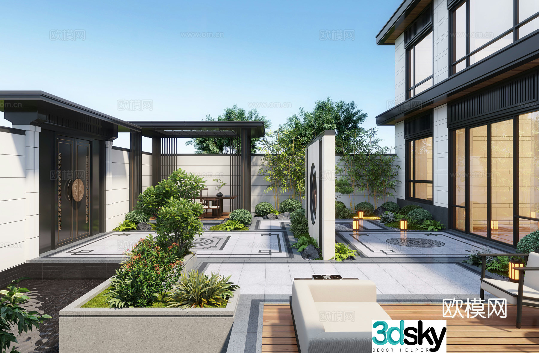 New Chinese style courtyard landscape family courtyard landscape sketch pavilion rockery waterscape landscape wall 3D model