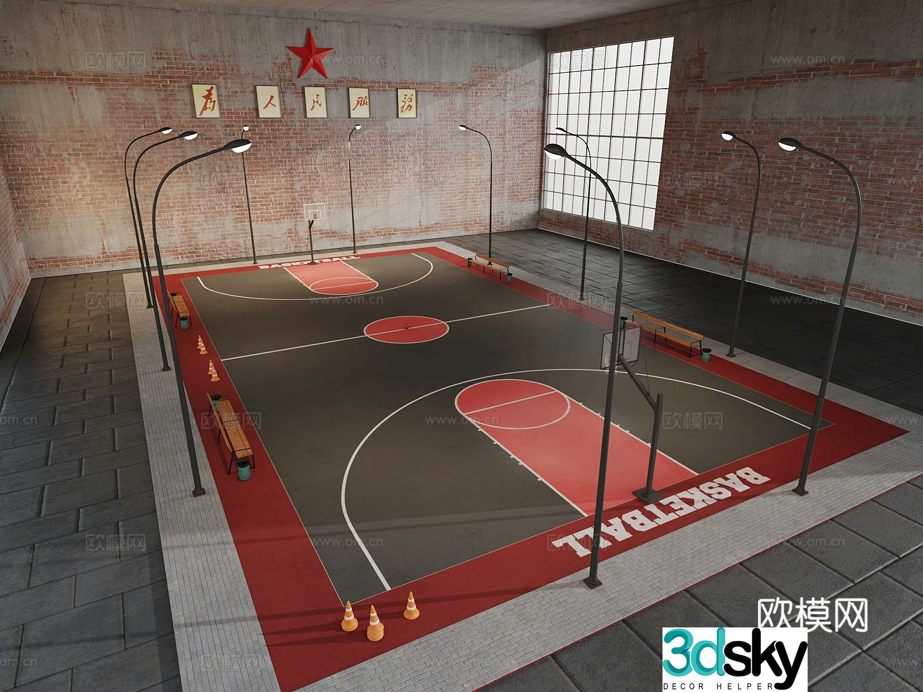 Retro basketball court 3d model