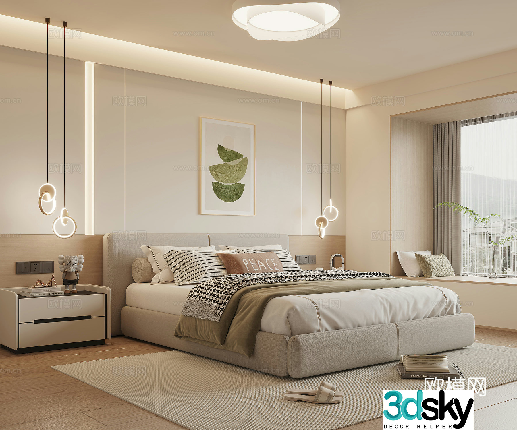 Modern cream style home bedroom 3d model