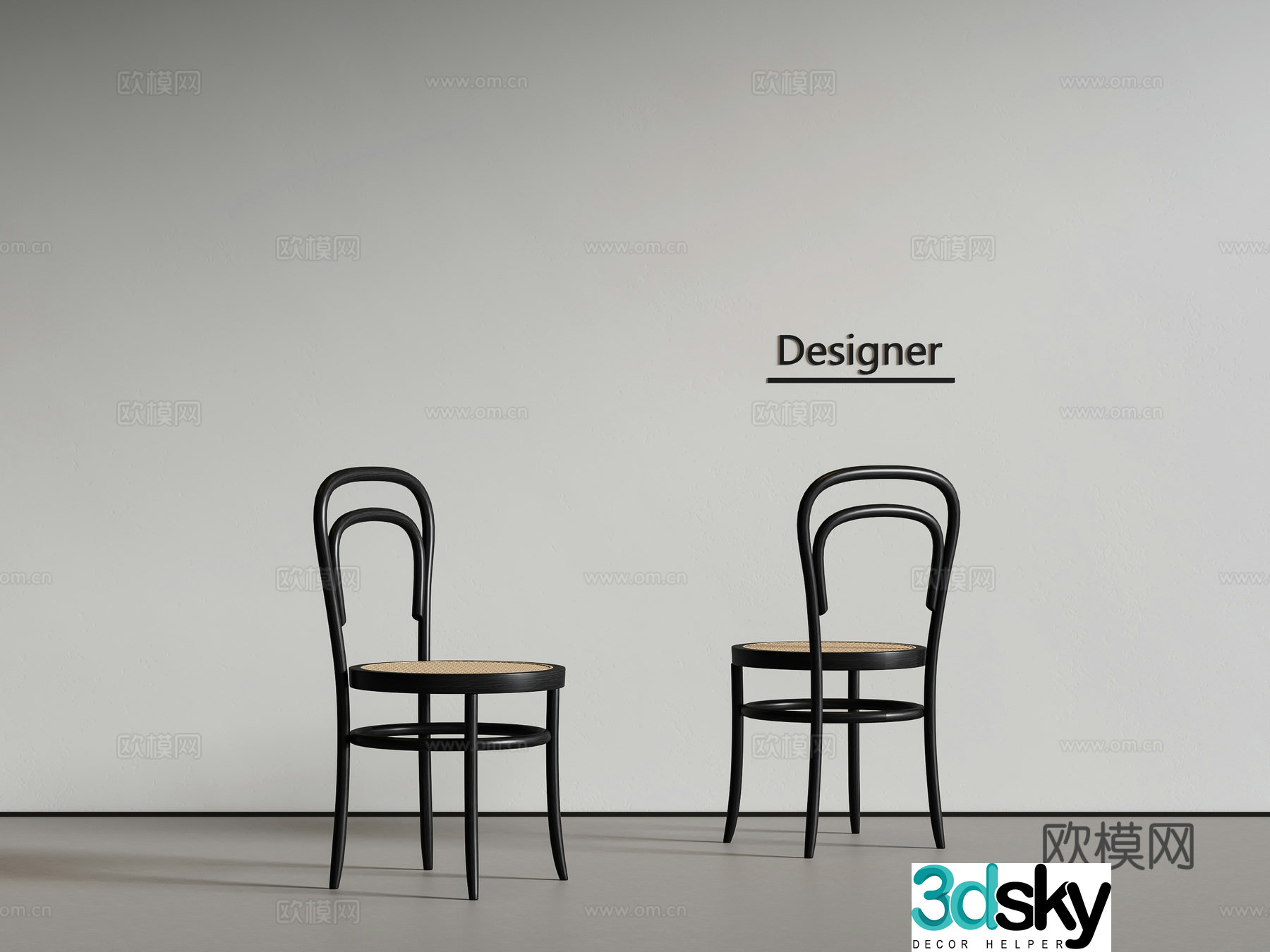 Medium style dining chair single chair solid wood 3d model