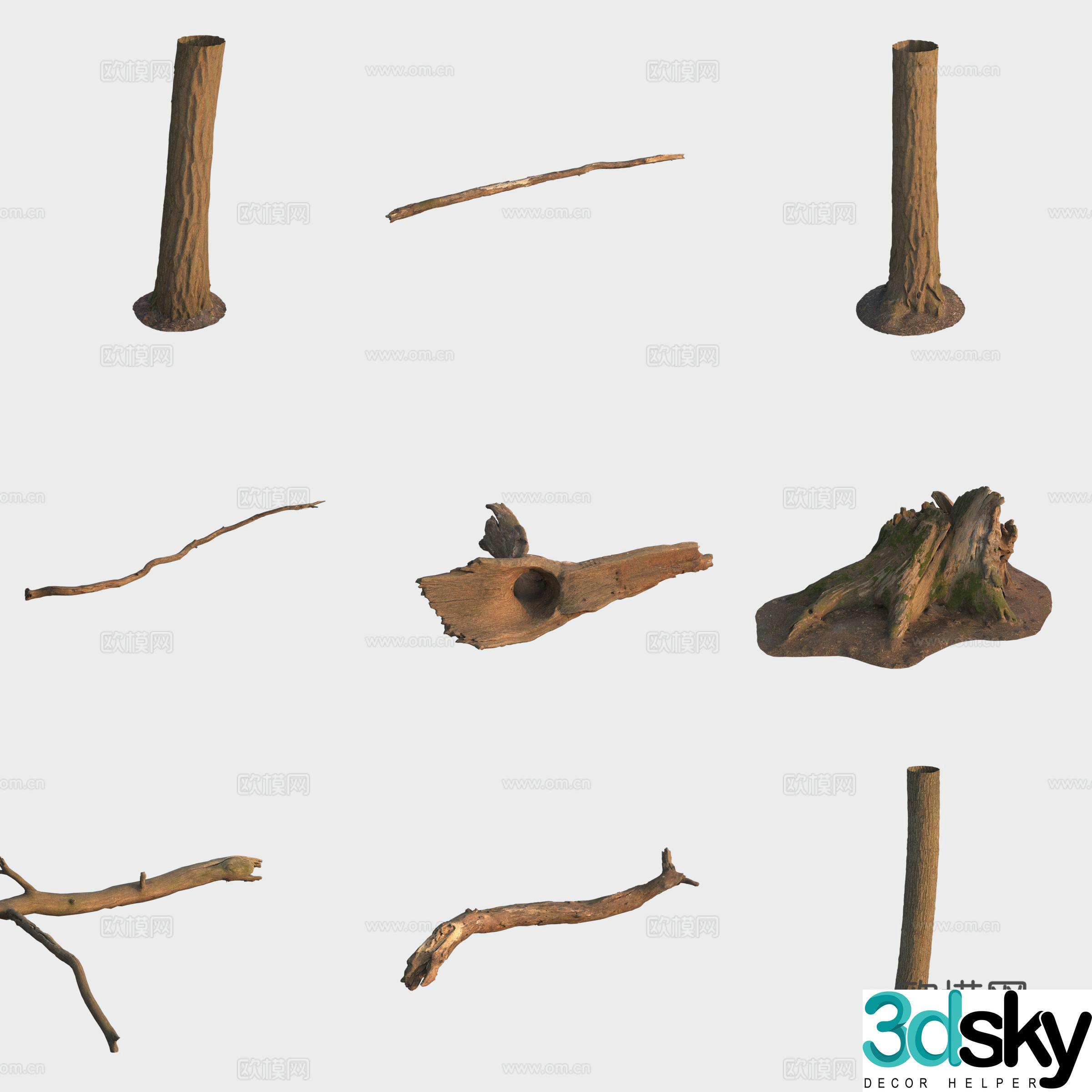 3d model of trunk branches stump