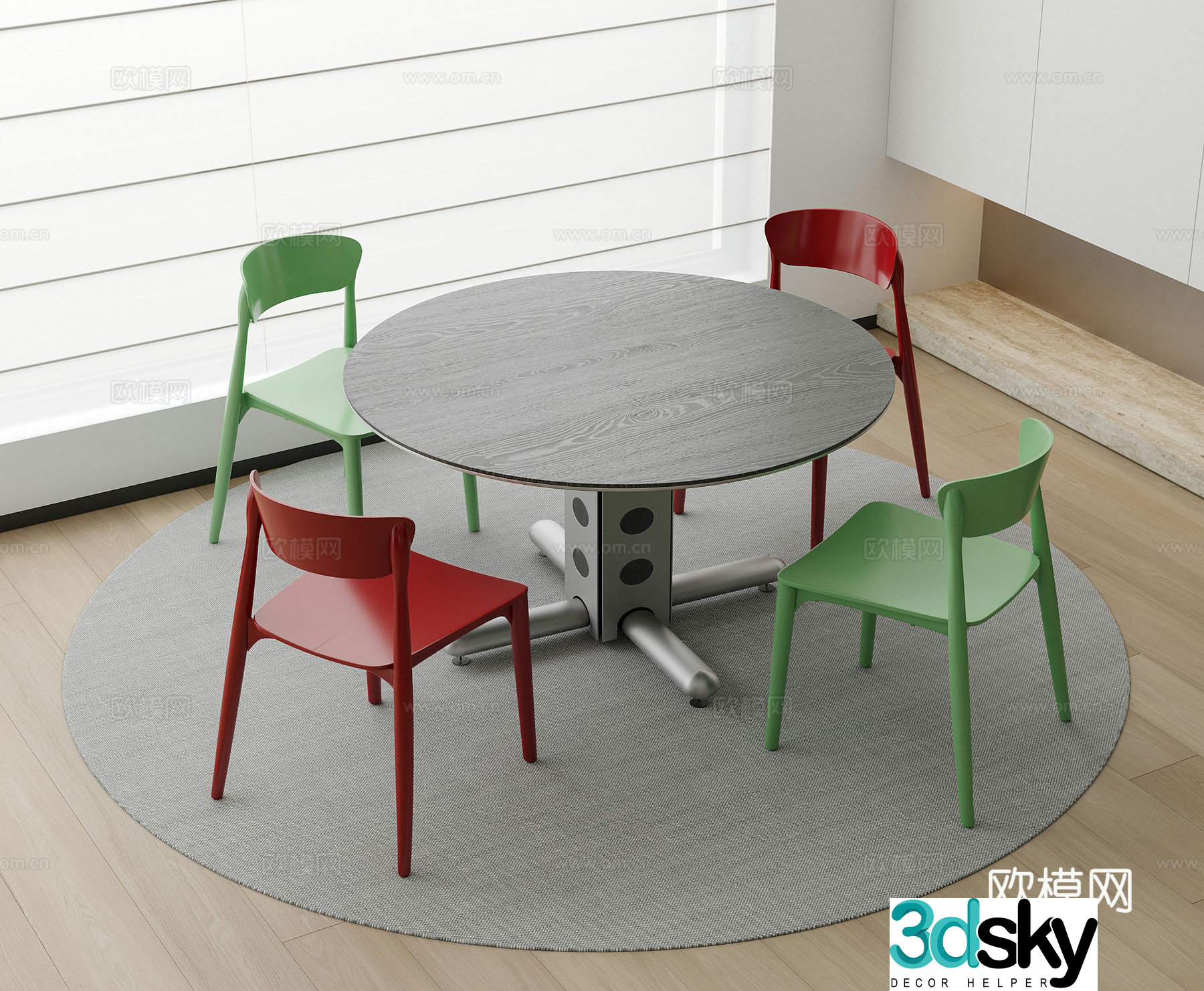 Medium cream style dining table and chair 3d model