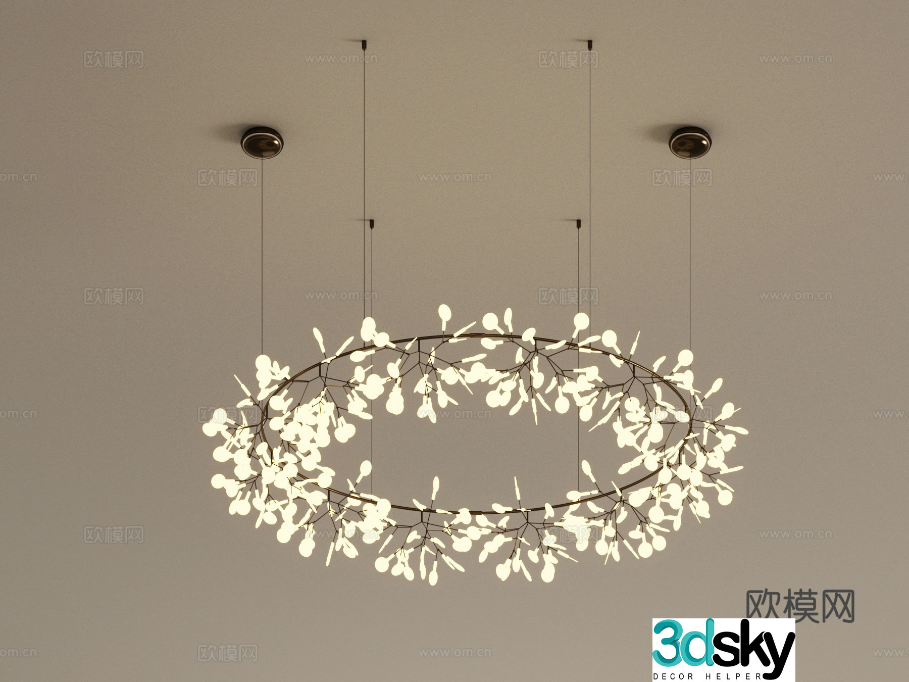 French Cream-White Chandelier Decorative Light 3D Model