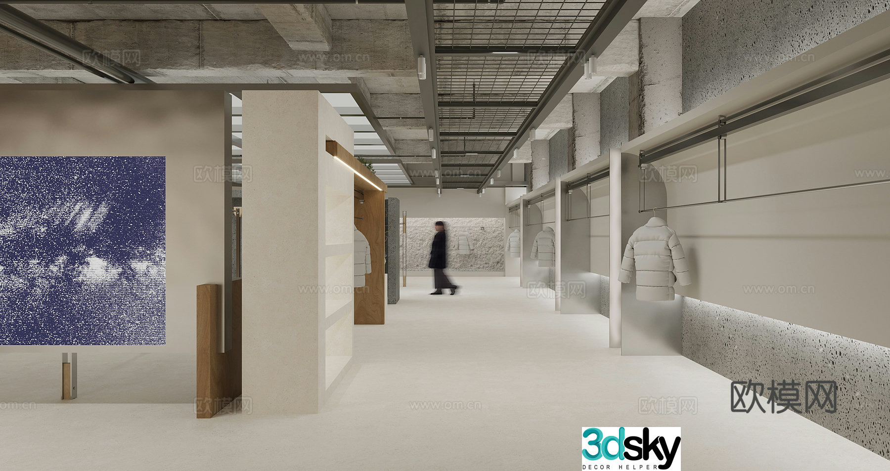 Industrial style clothing store exhibition hall loan or live broadcast room model curved sofa clothing shelf 3D model