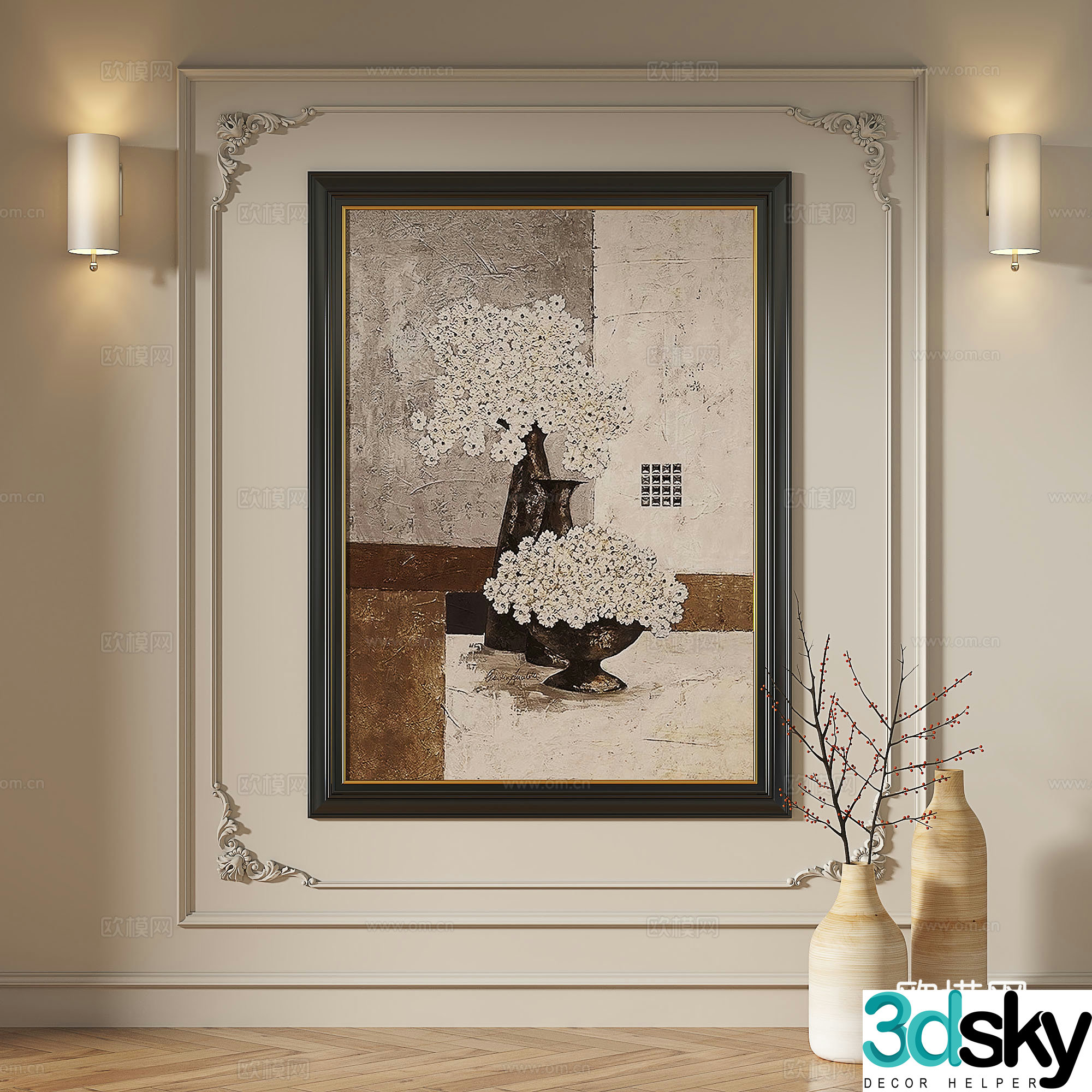 French retro medieval European classical abstract decorative painting 3d model