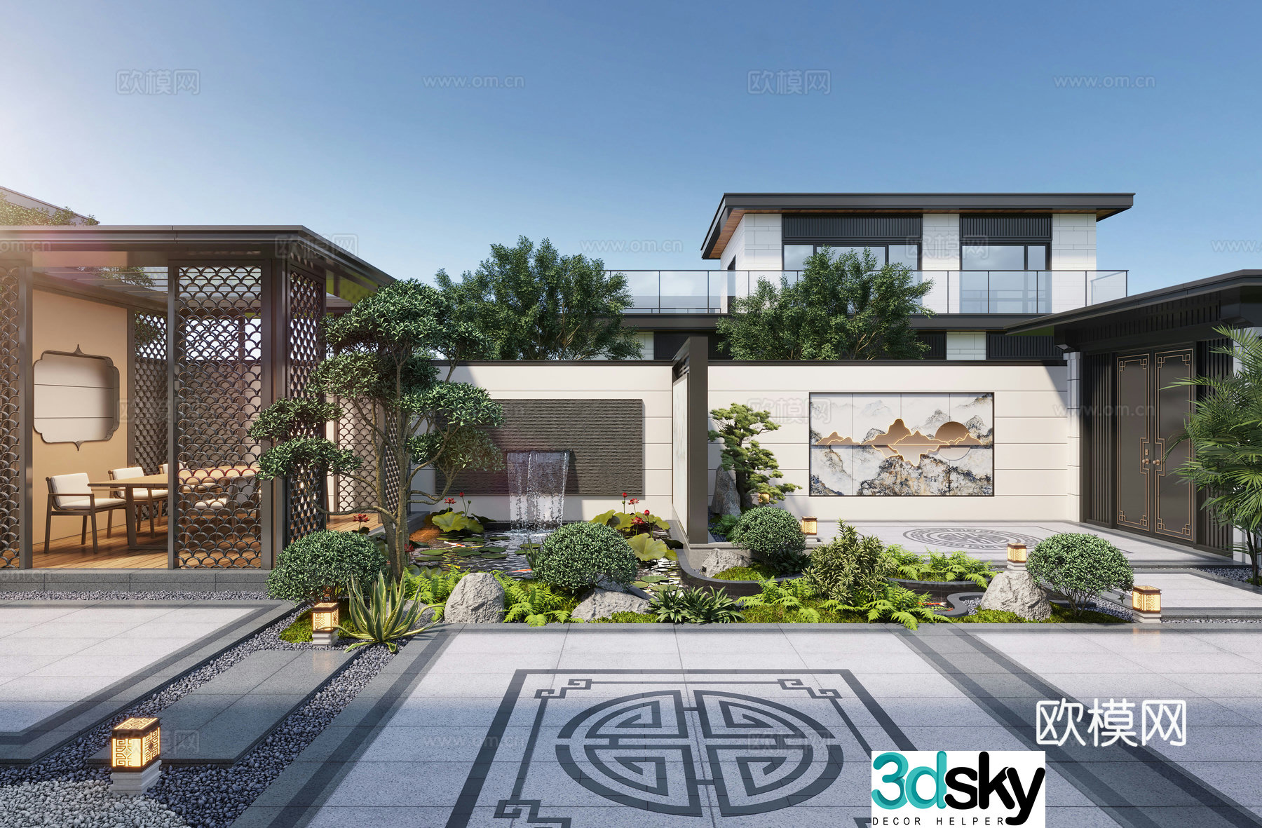 New Chinese style courtyard landscape family courtyard landscape sketch pavilion rockery waterscape landscape wall 3D model