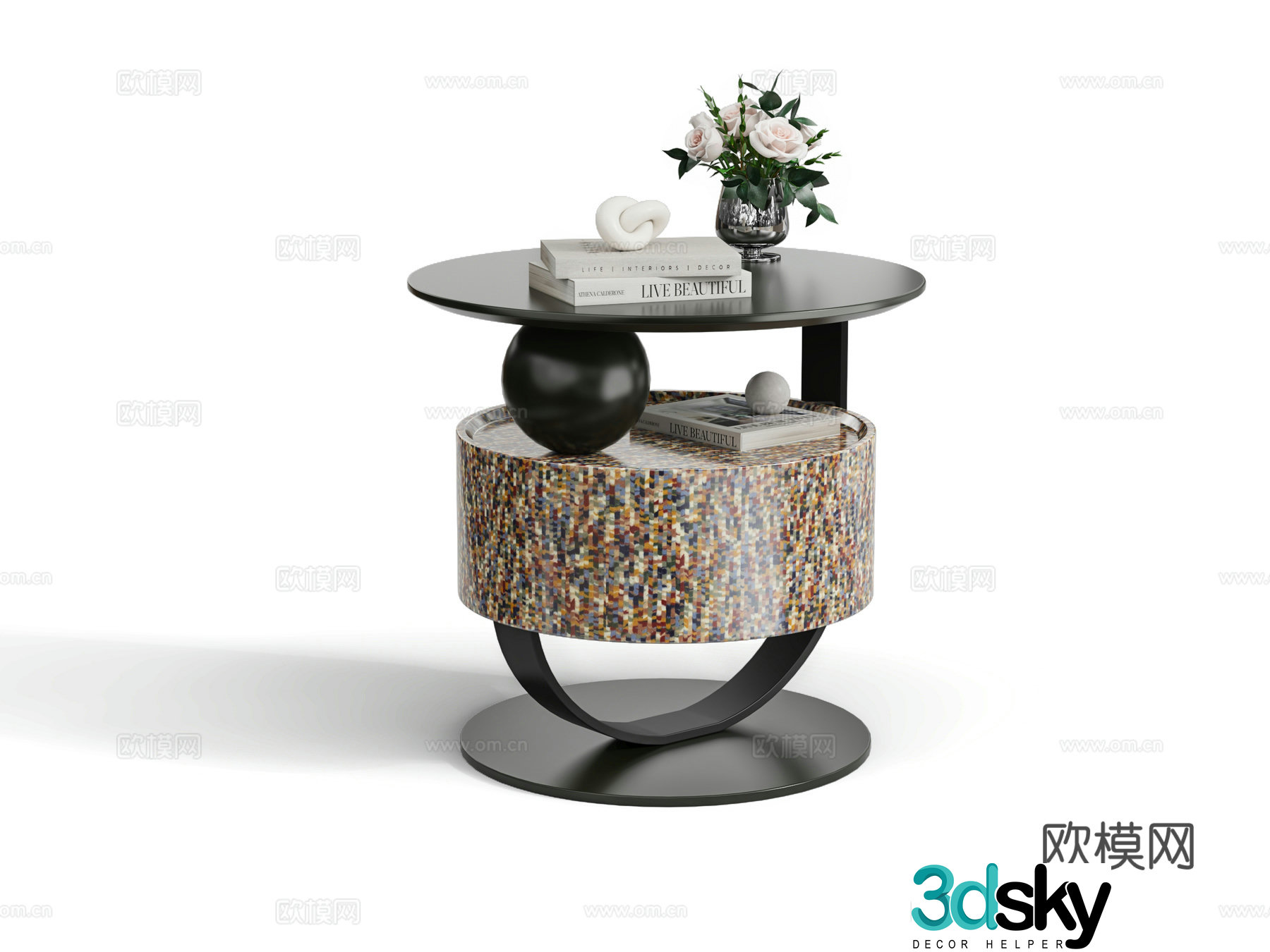 Italian modern minimalist creative colorful mosaic bedside table coffee table 3d model