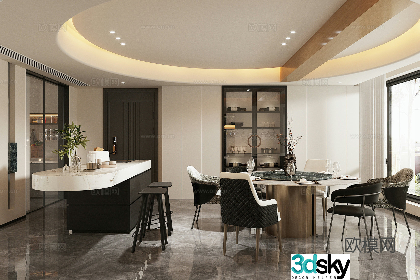 Modern home restaurant Island restaurant Round table restaurant Open restaurant Own light restaurant Light 3D model