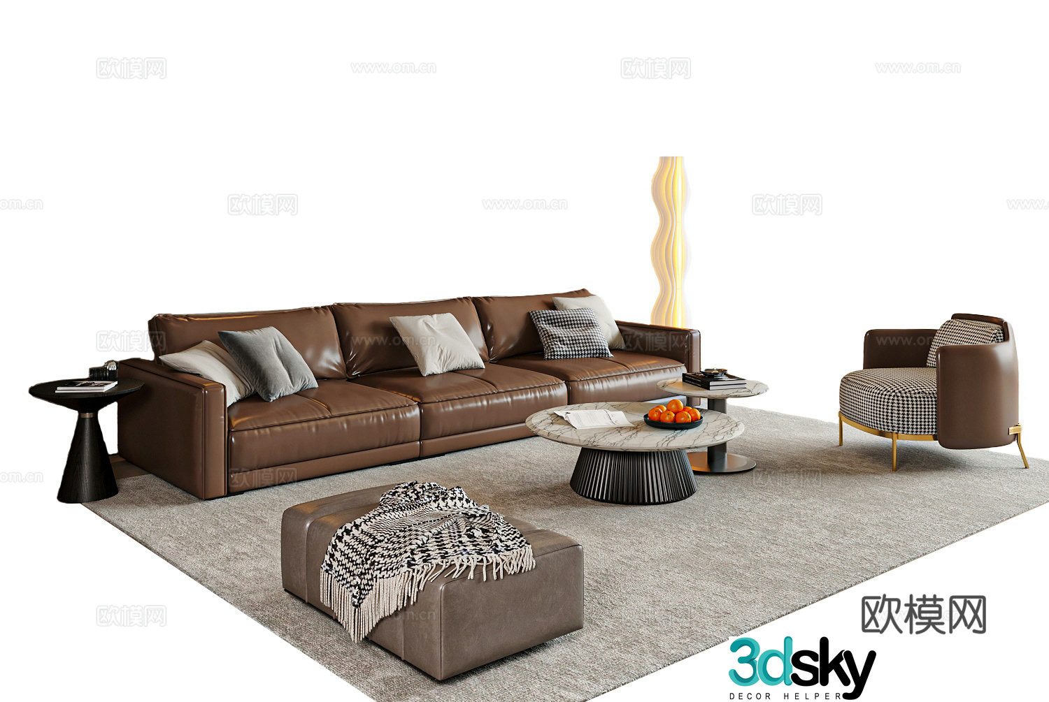 Modern Italian sofa coffee table combination living room sofa 3D model
