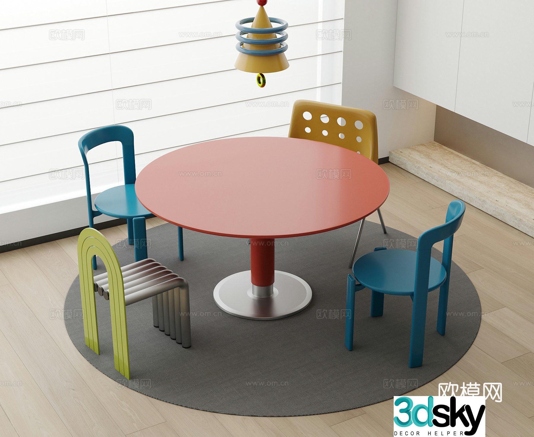 Medium cream style dining table and chair 3d model
