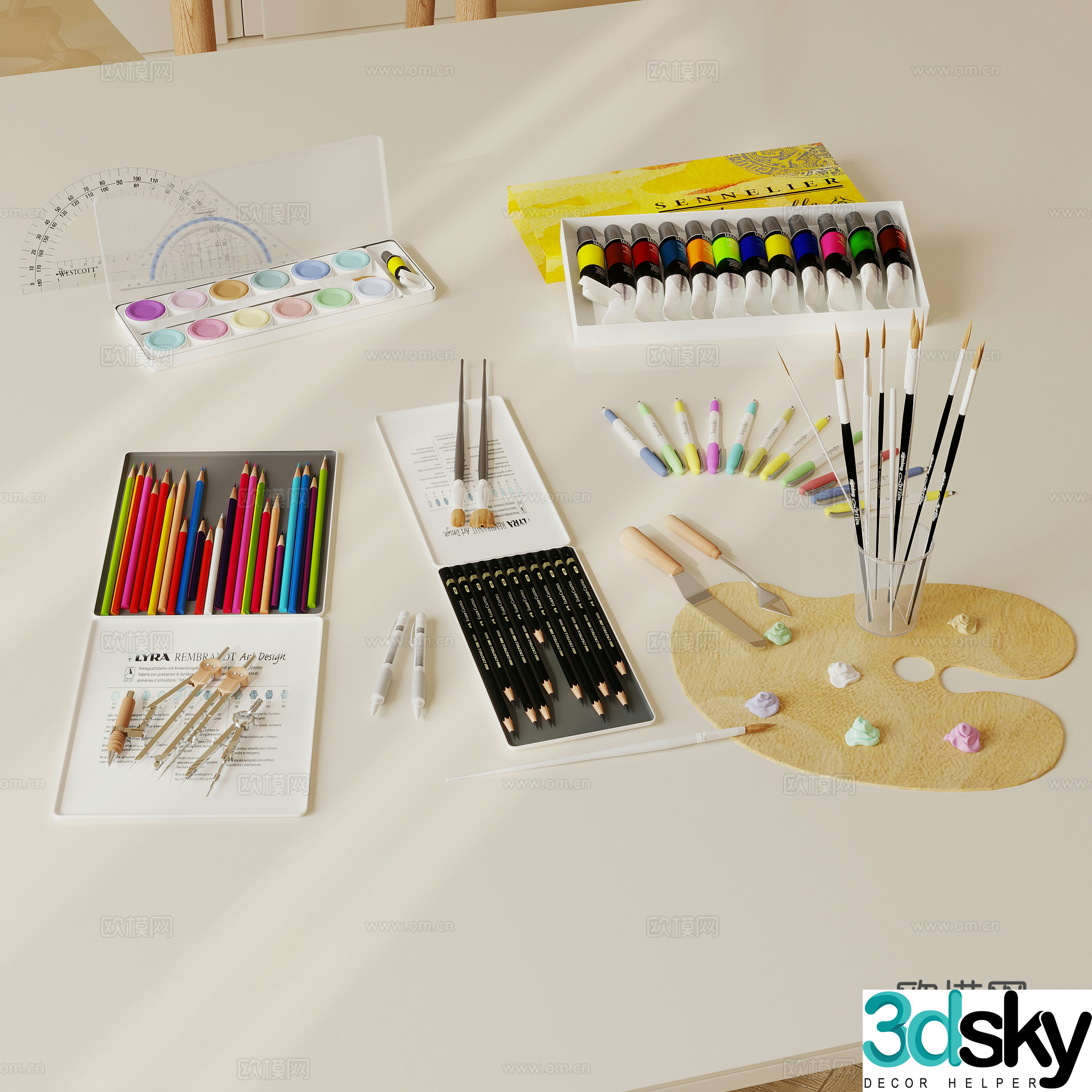 Modern art supplies brushes picture books children’s colored lead children’s stationery 3D model
