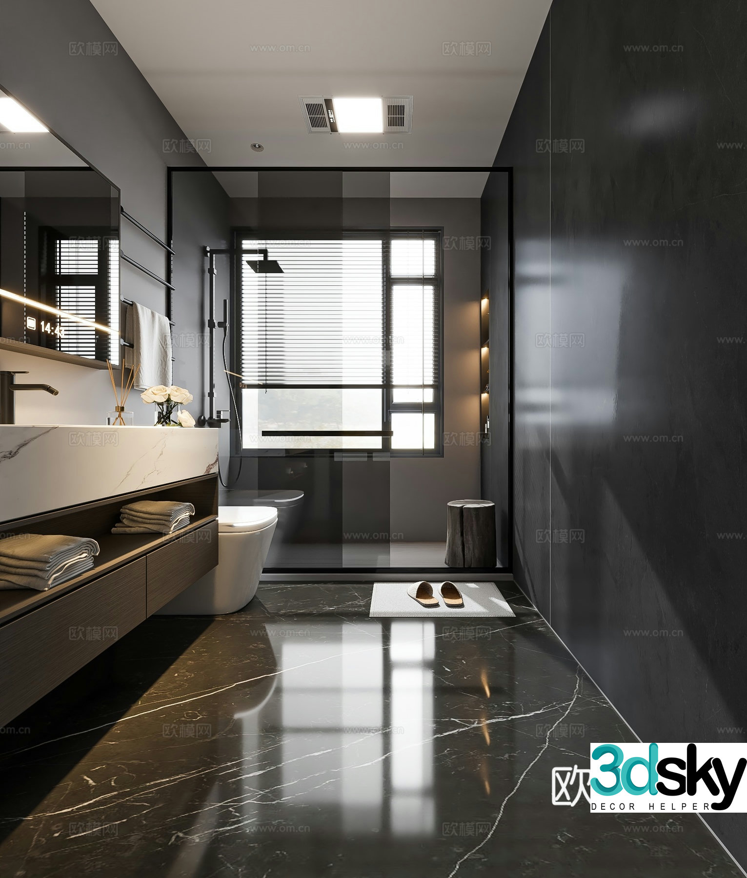 Modern bathroom bathroom cabinet washbasin mirror cabinet toilet shower room 3D model