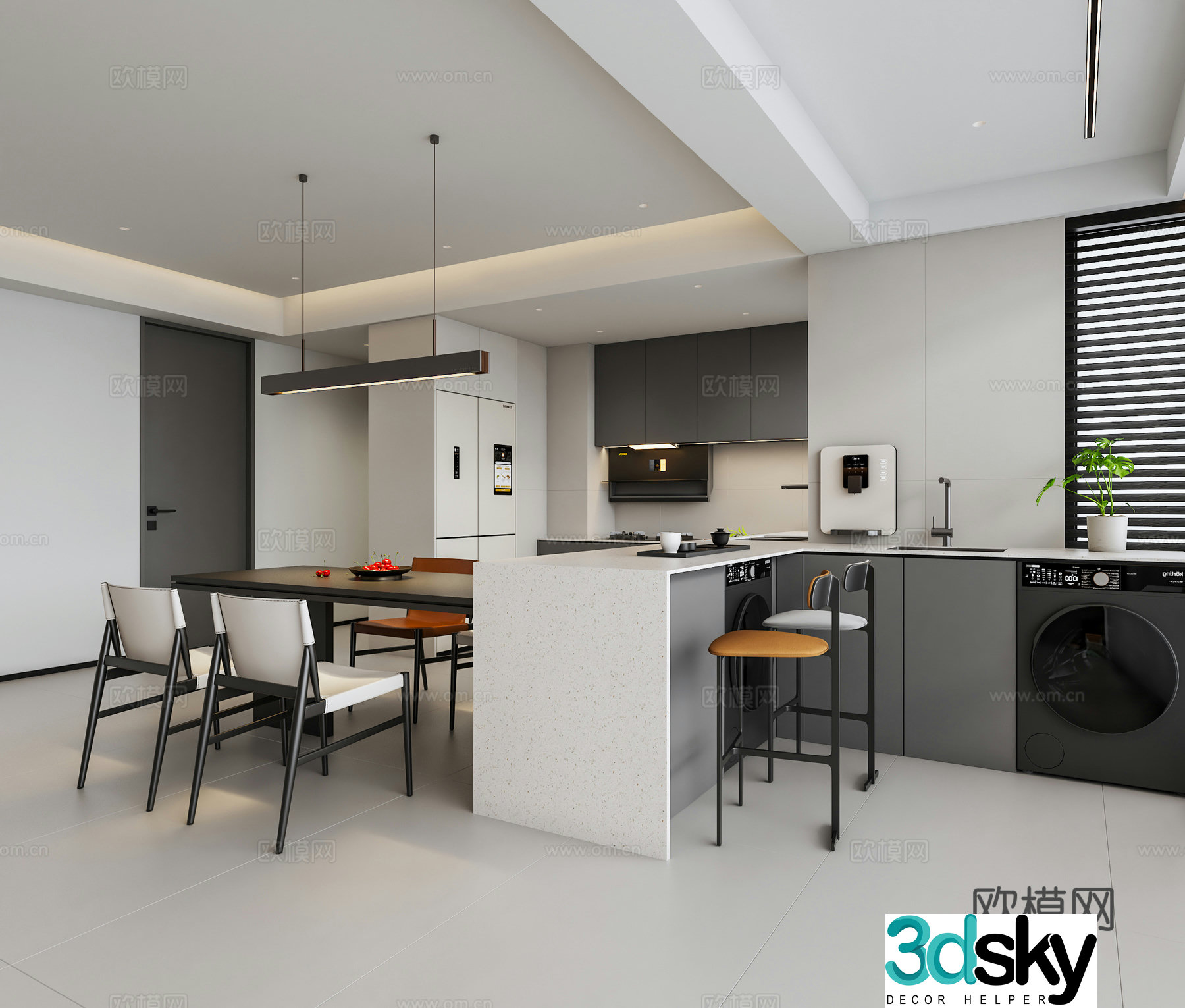 Italian minimalist black white and gray restaurant 3D model