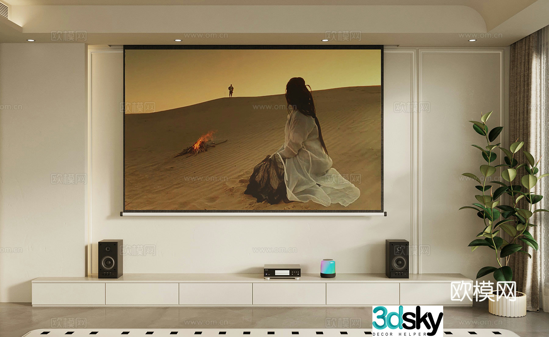 Modern projection screen audio 3d model