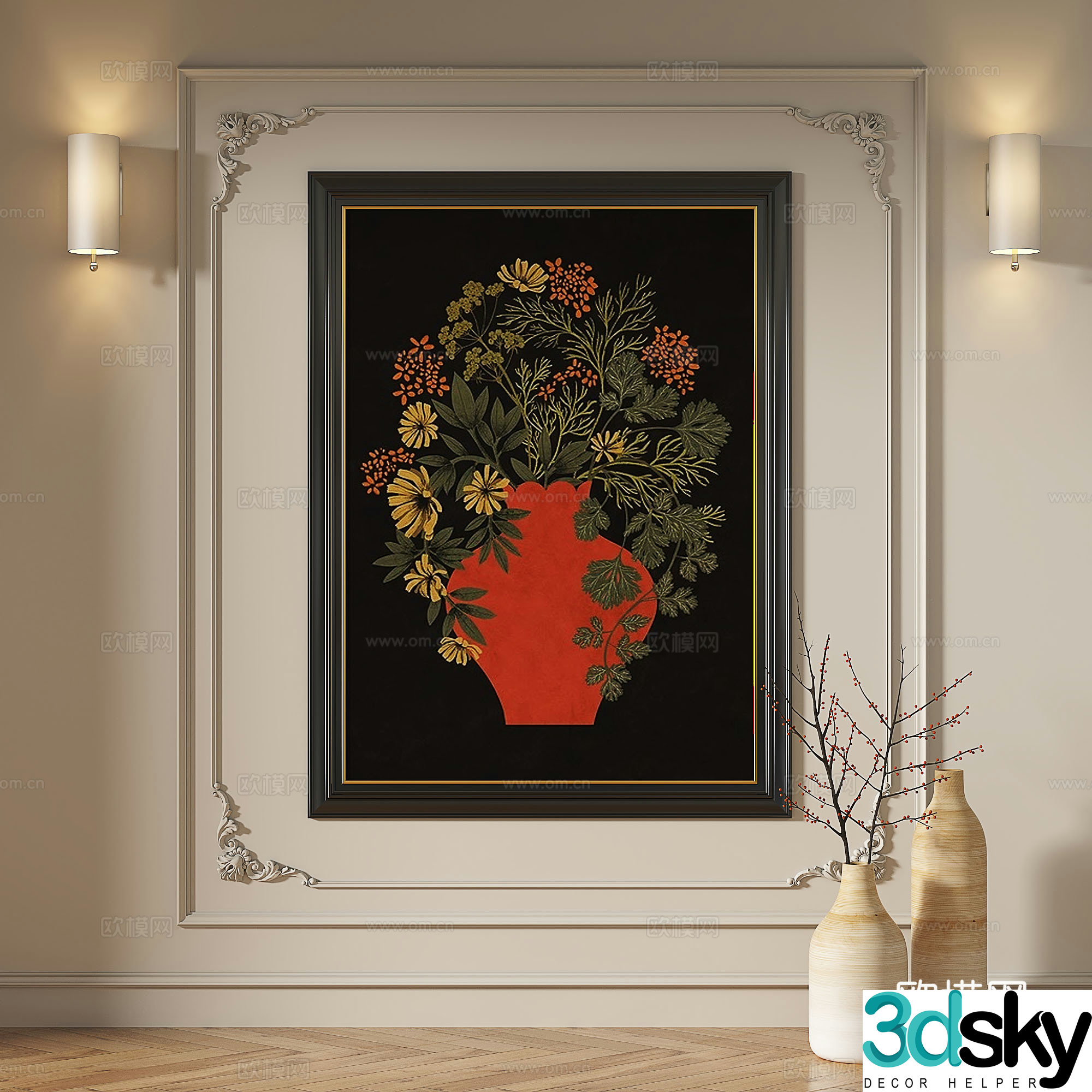 French retro medieval European classical abstract decorative painting 3d model