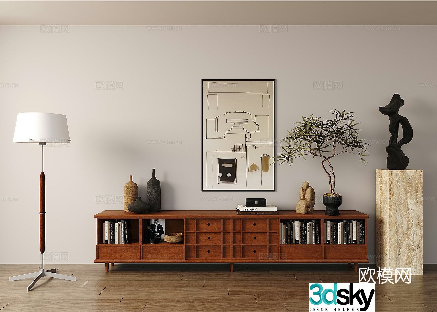 Medium style TV cabinet floor lamp ornament 3D model