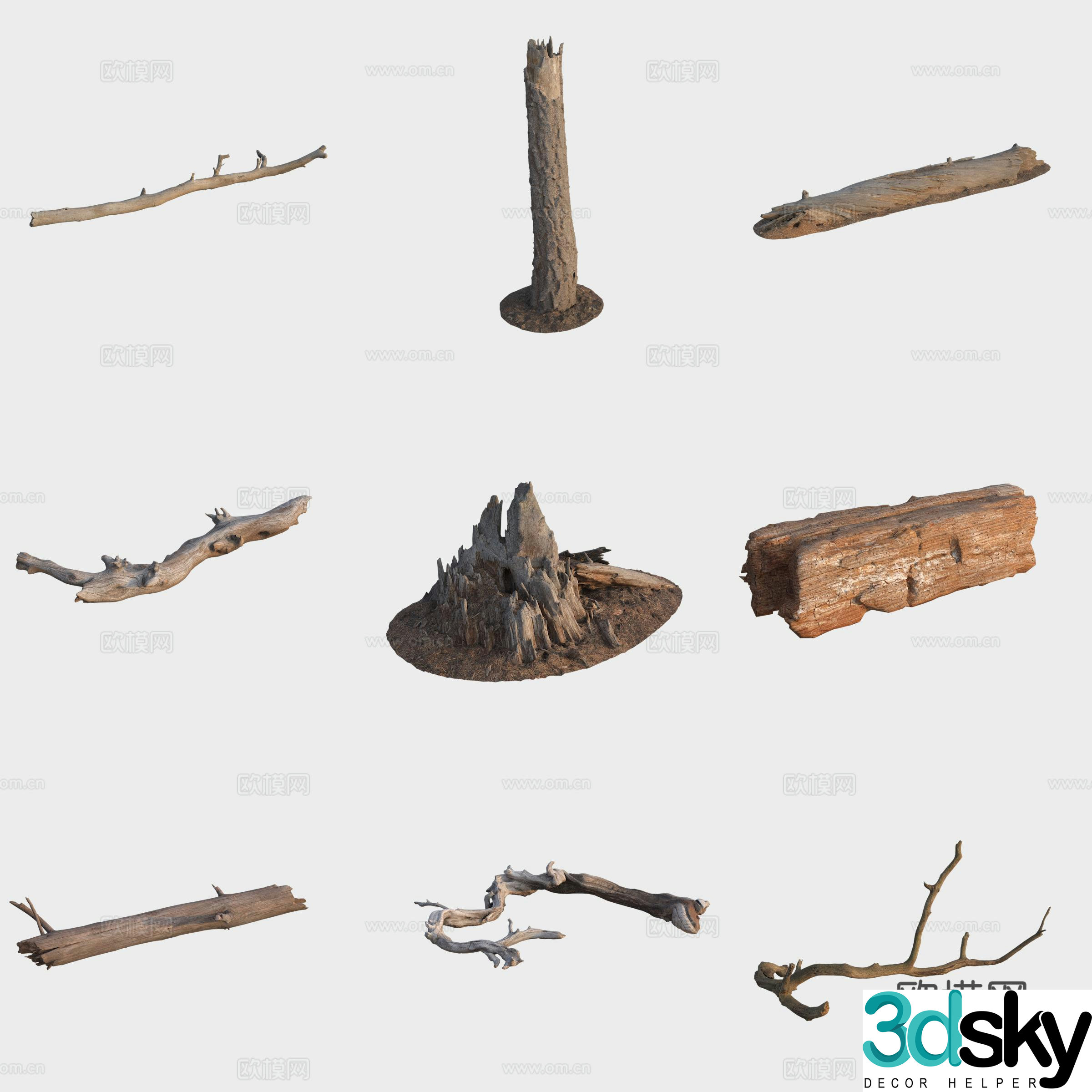 3d model of trunk branches stump