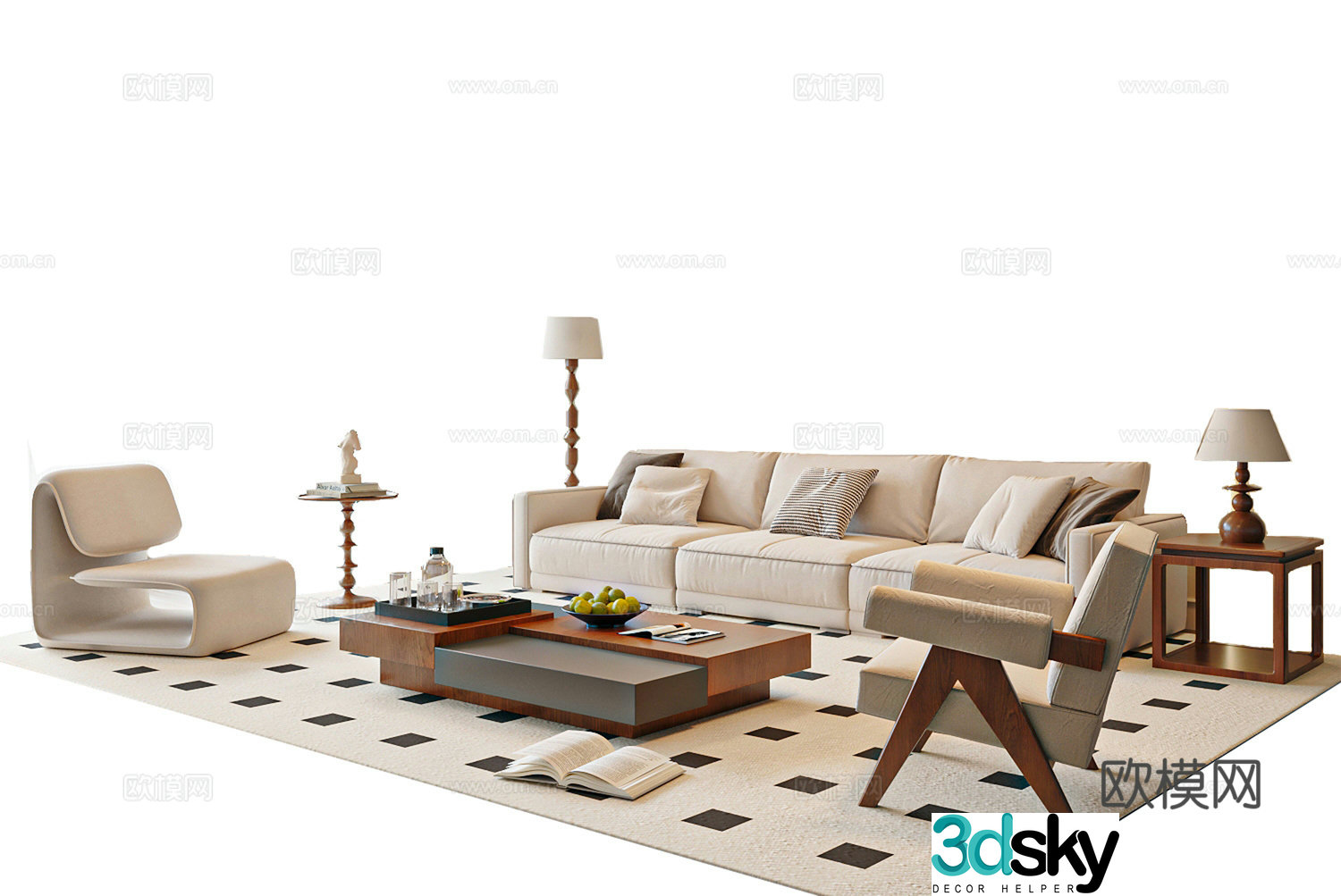 Modern medieval sofa coffee table combination 3D model