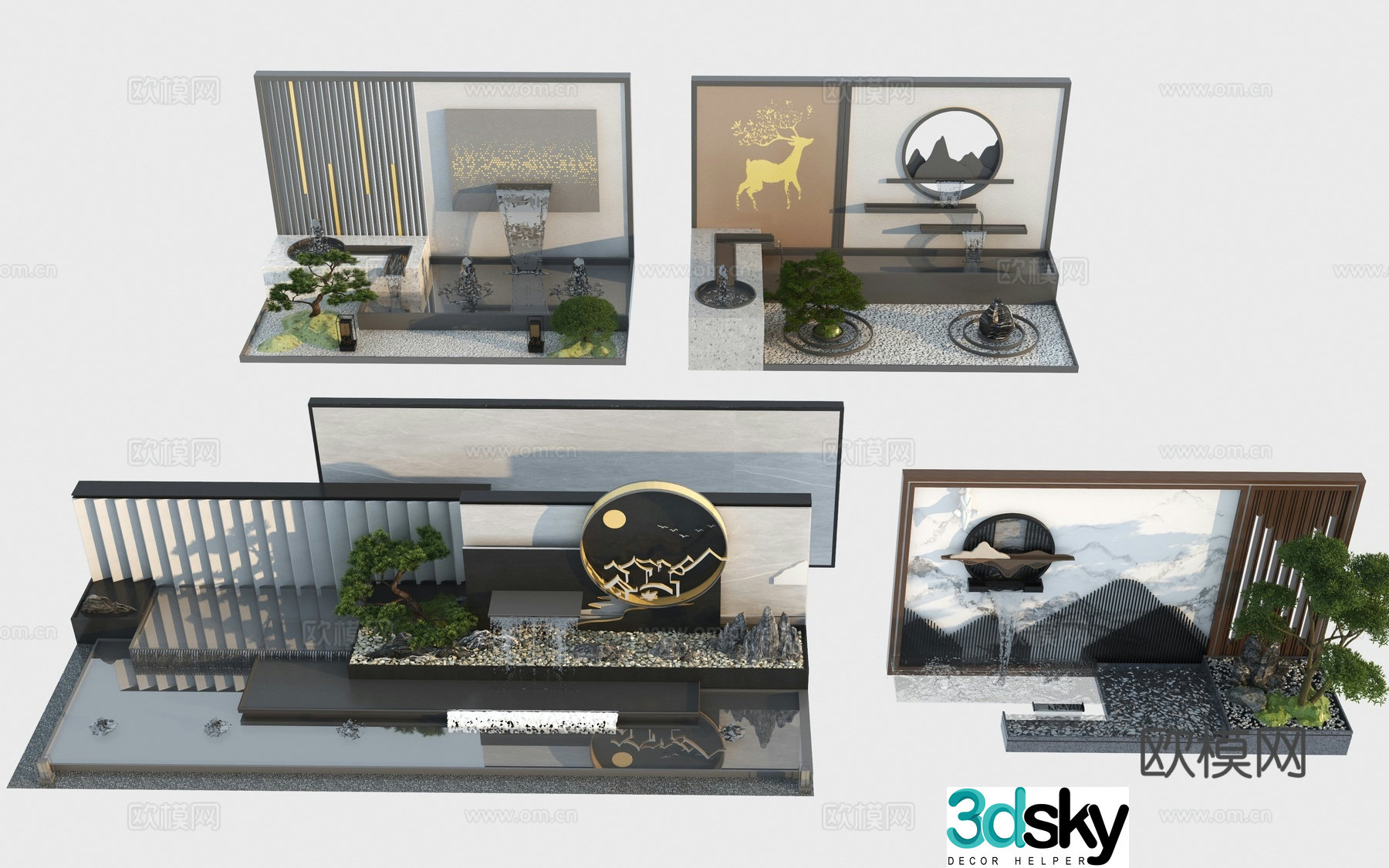 Modern waterscape wall background wall 3d model