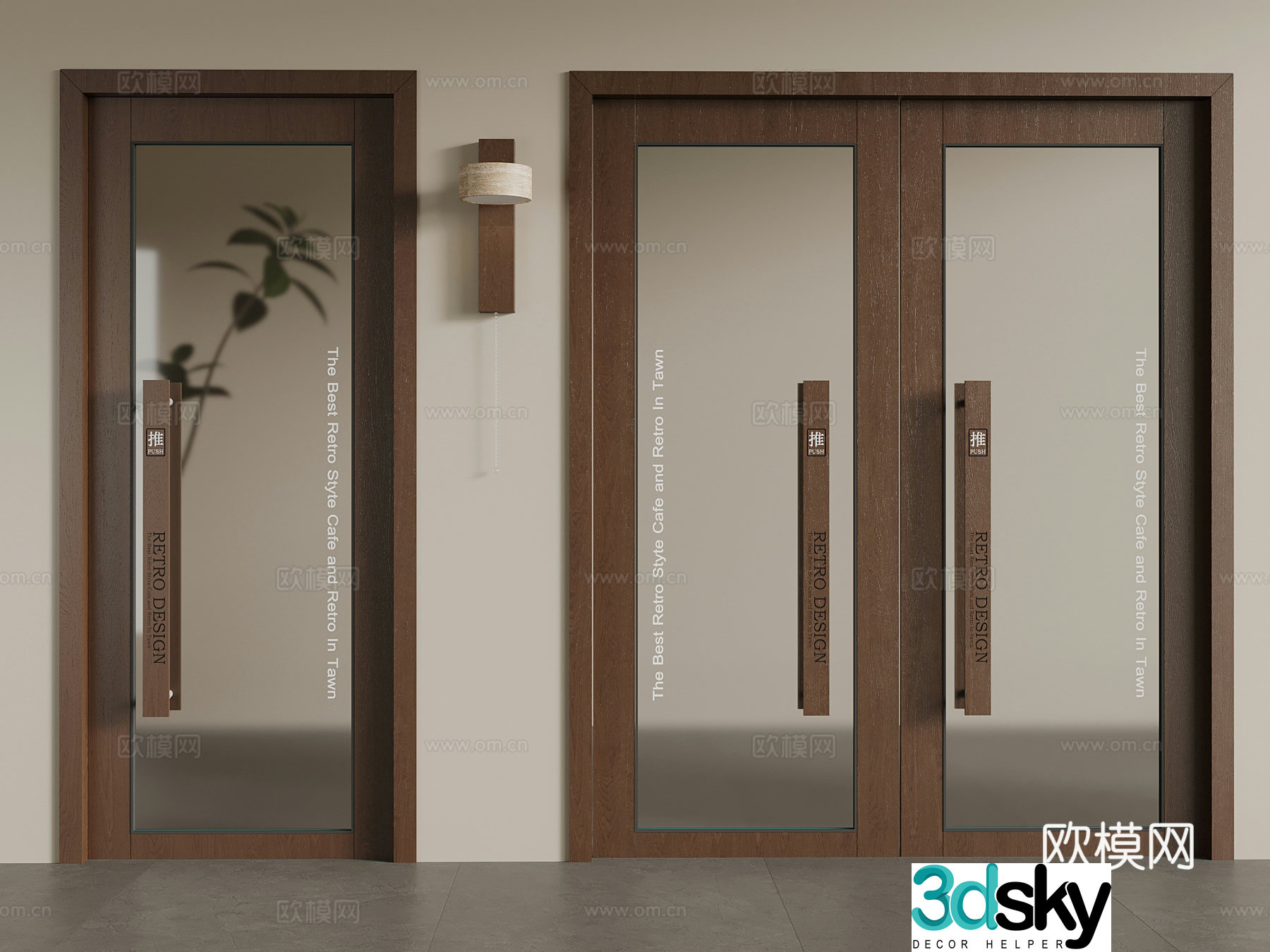 Middle-aged shop door glass door double open door shop door 3d model