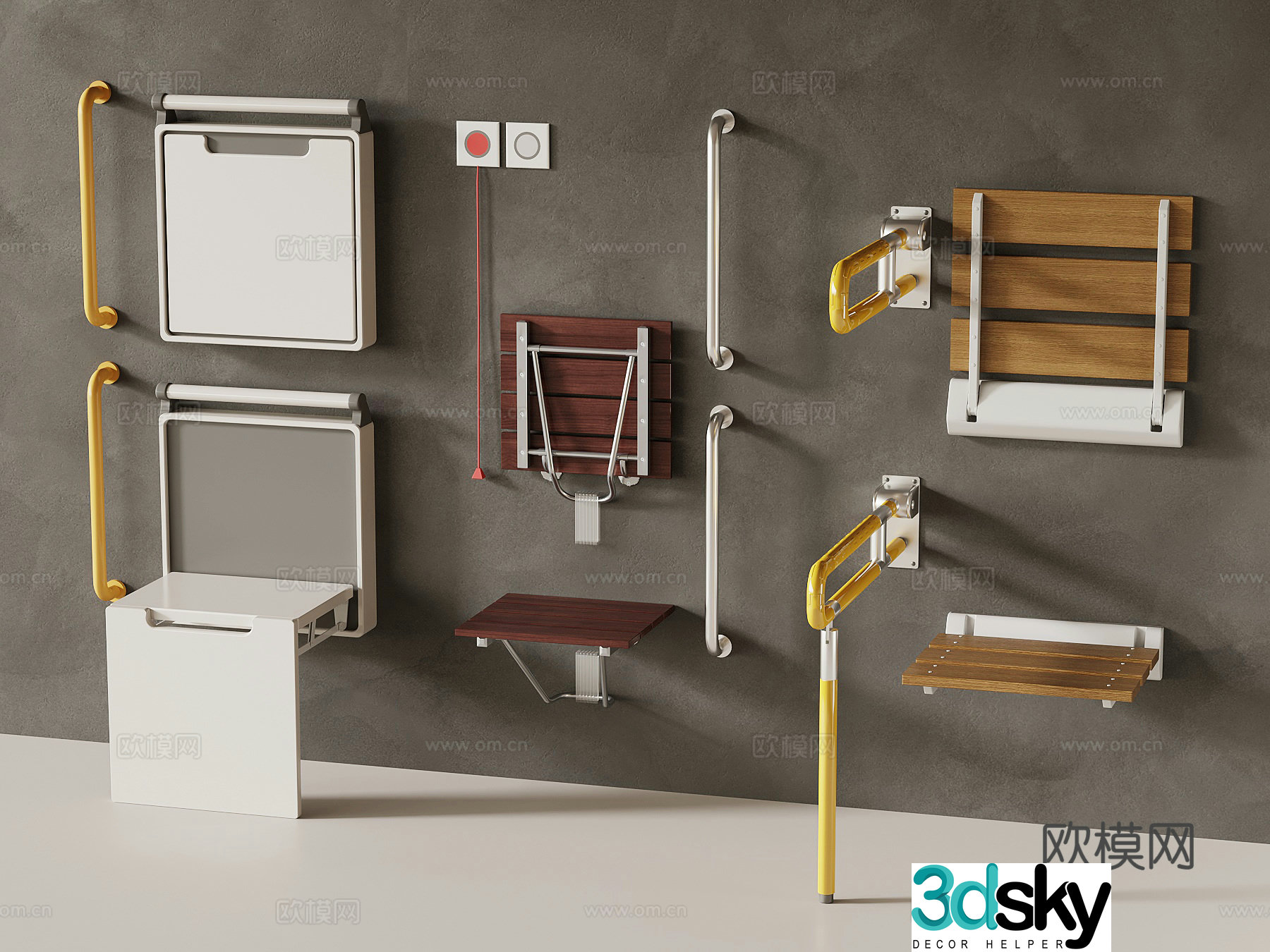 Modern disabled bathroom supplies barrier-free shoe changing stool 3D model