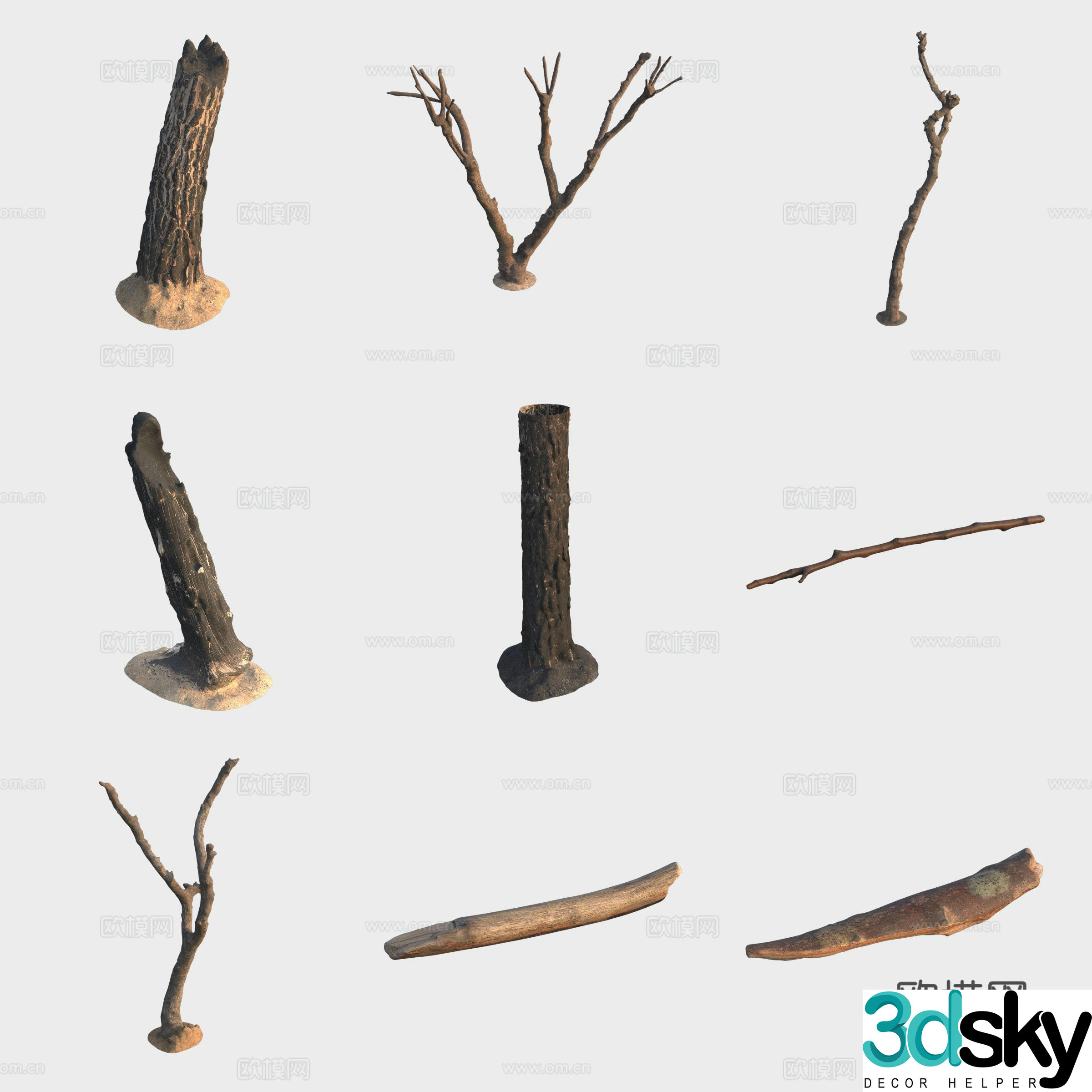 3d model of trunk branches stump