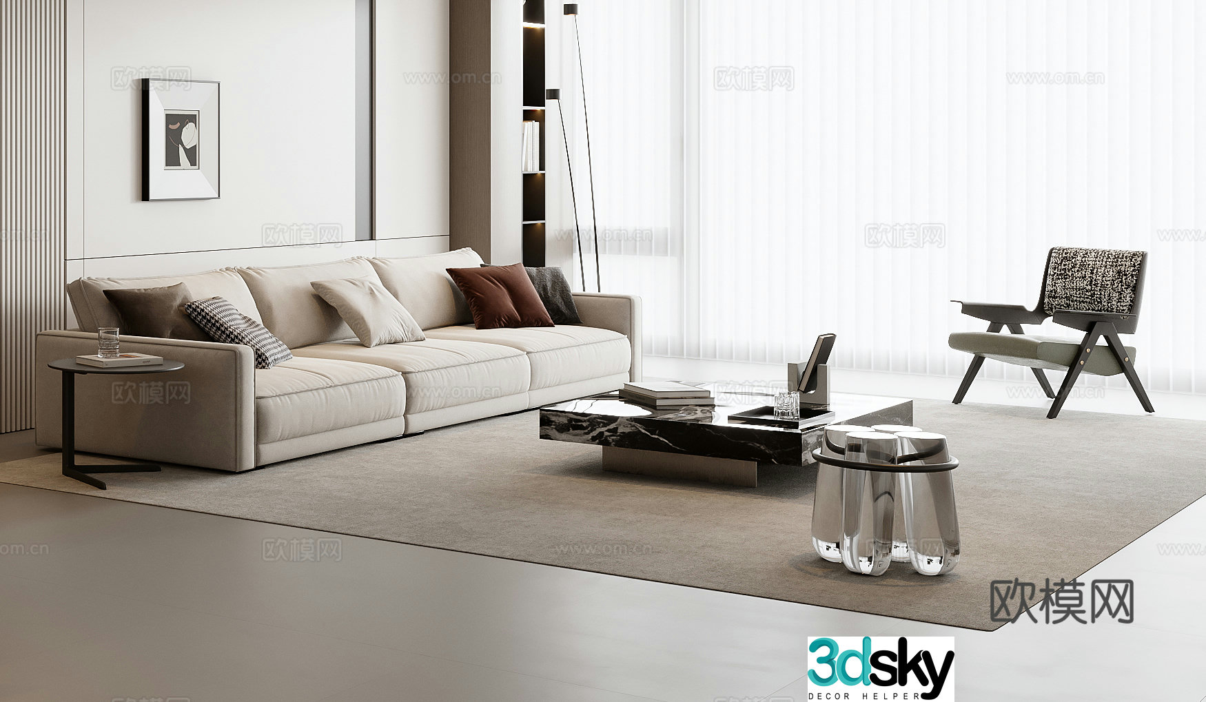 Modern sofa coffee table combination 3D model