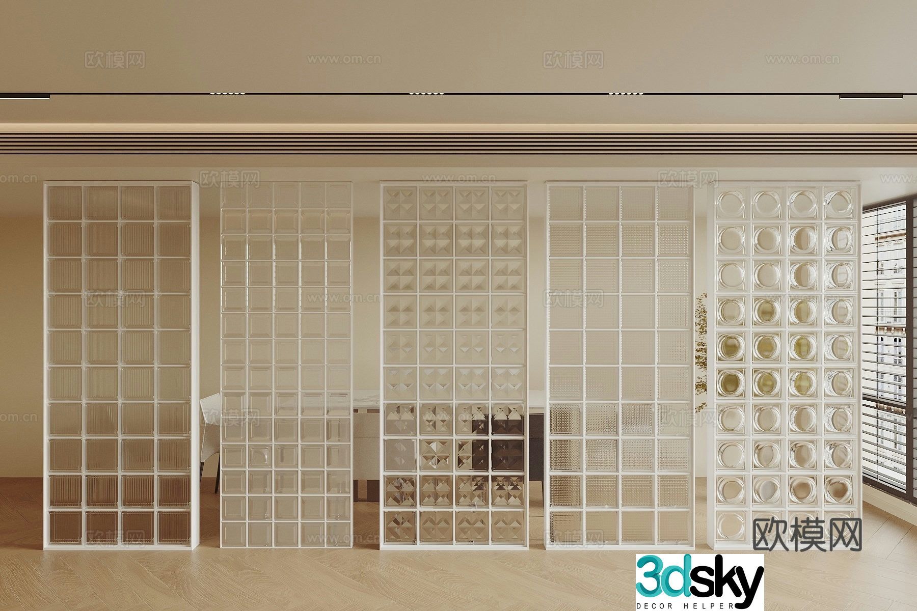 Modern glass partition Glass brick partition Glass screen 3d model