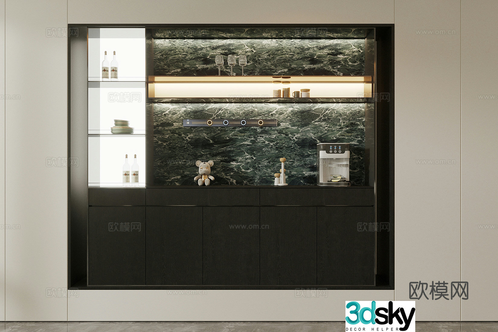 Light luxury Italian sideboard wine cabinet sideboard marble sideboard finished sideboard dining cabinet 3D model