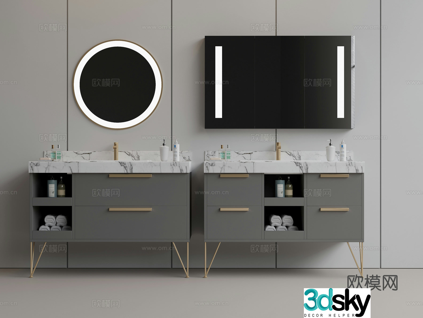 Bathroom cabinet bathroom mirror marble washbasin faucet towel bathing supplies 3d model