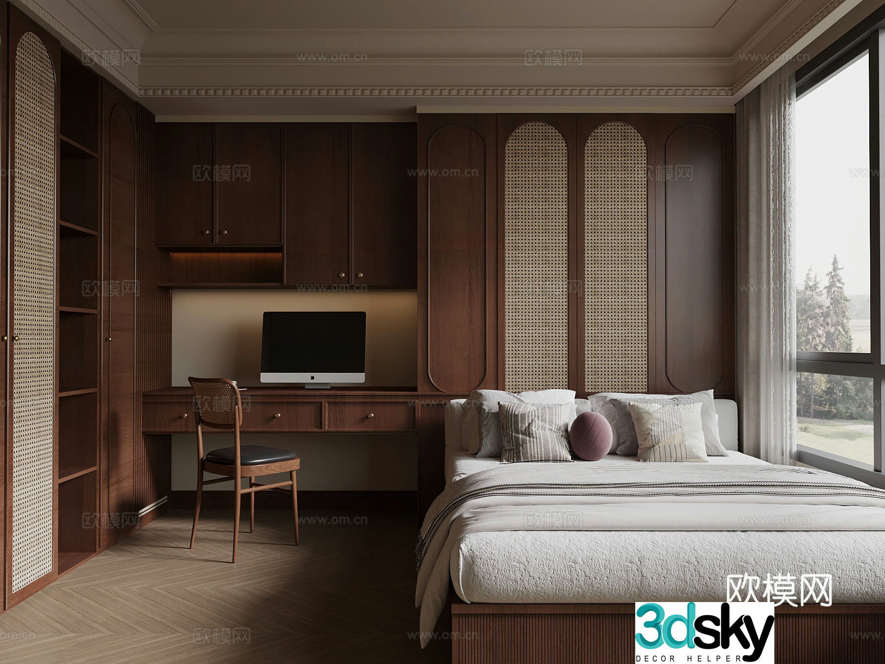 French retro style bedroom tatami bedroom 3d model